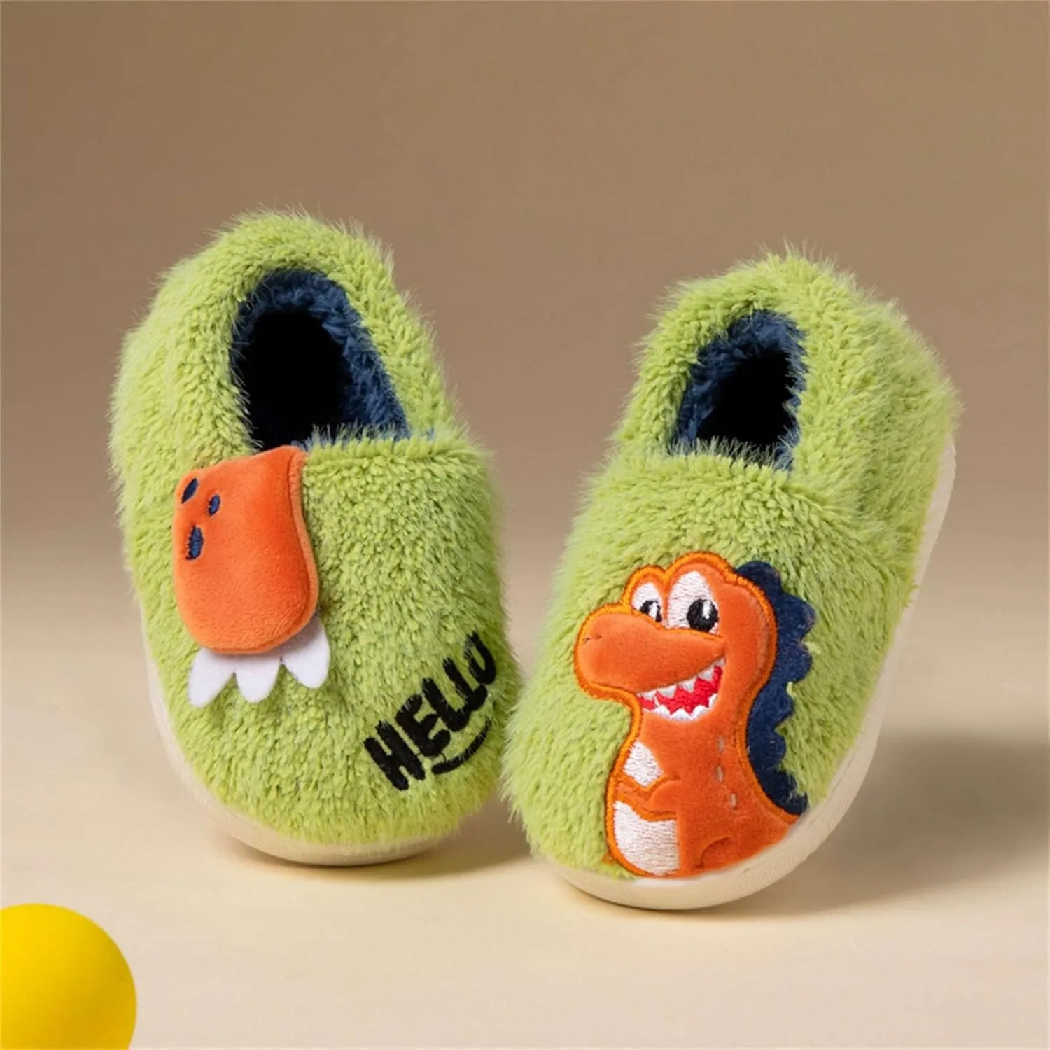 1-7 Years Plush Warm Slippers for Girls Boys Kids Toddler Cute Dinosaur Fur Lined Slip-on House Home Slipper Shoes