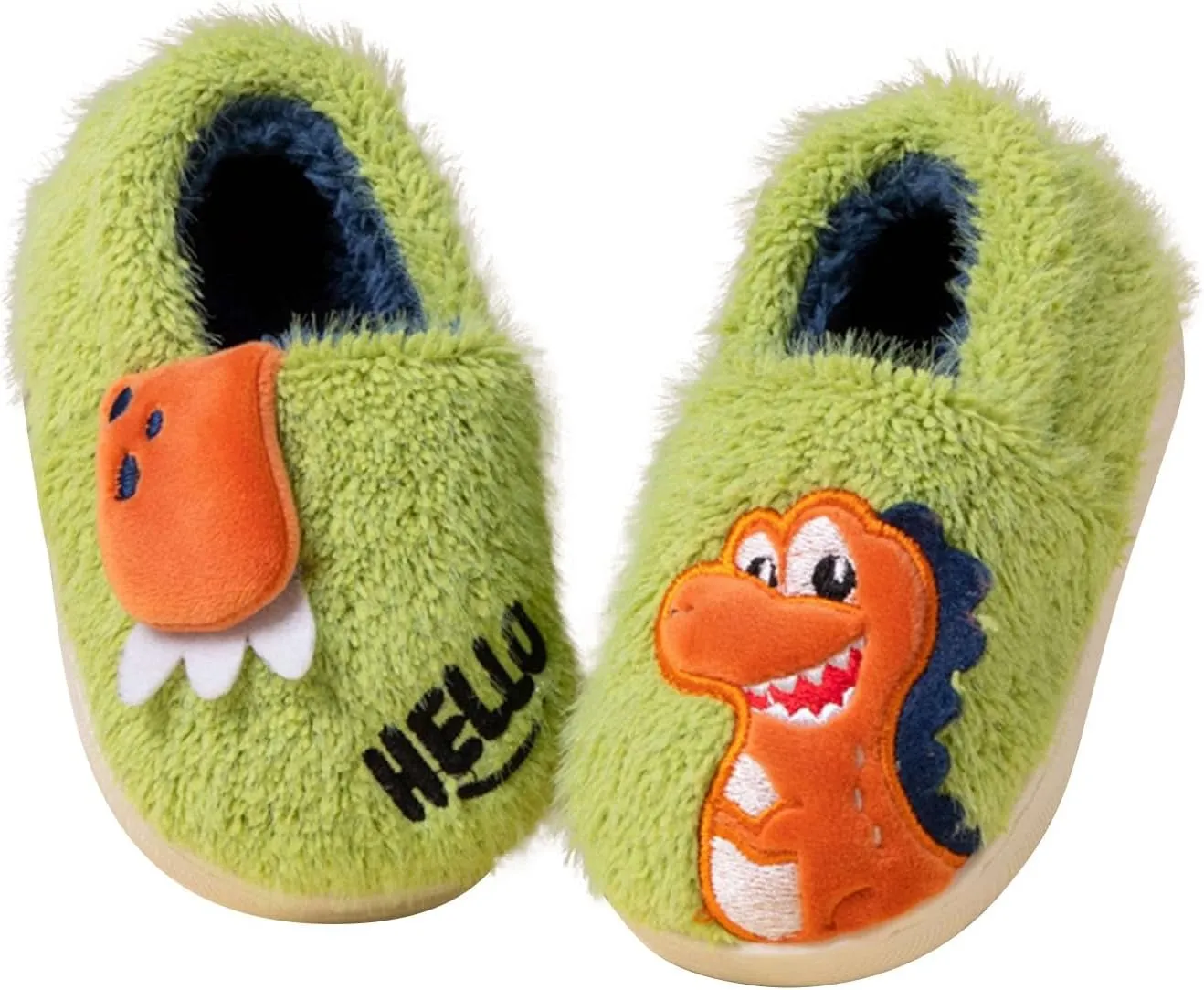 1-7 Years Plush Warm Slippers for Girls Boys Kids Toddler Cute Dinosaur Fur Lined Slip-on House Home Slipper Shoes