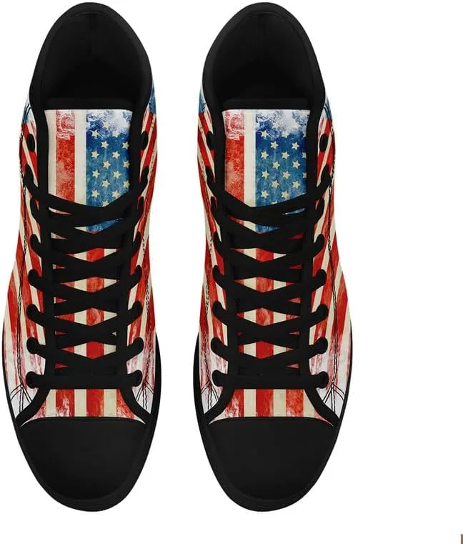 American Flag High Top Canvas Shoes, USA Flag Fashion Sneakers Lightweight Lace-Up Casual Walking Shoes for Women & Men