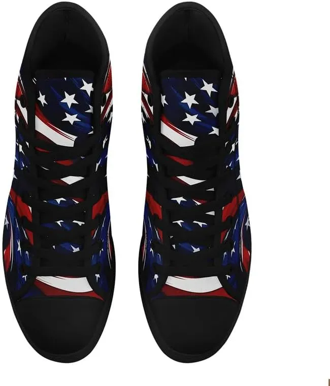 American Flag High Top Canvas Shoes, USA Flag Fashion Sneakers Lightweight Lace-Up Casual Walking Shoes for Women & Men