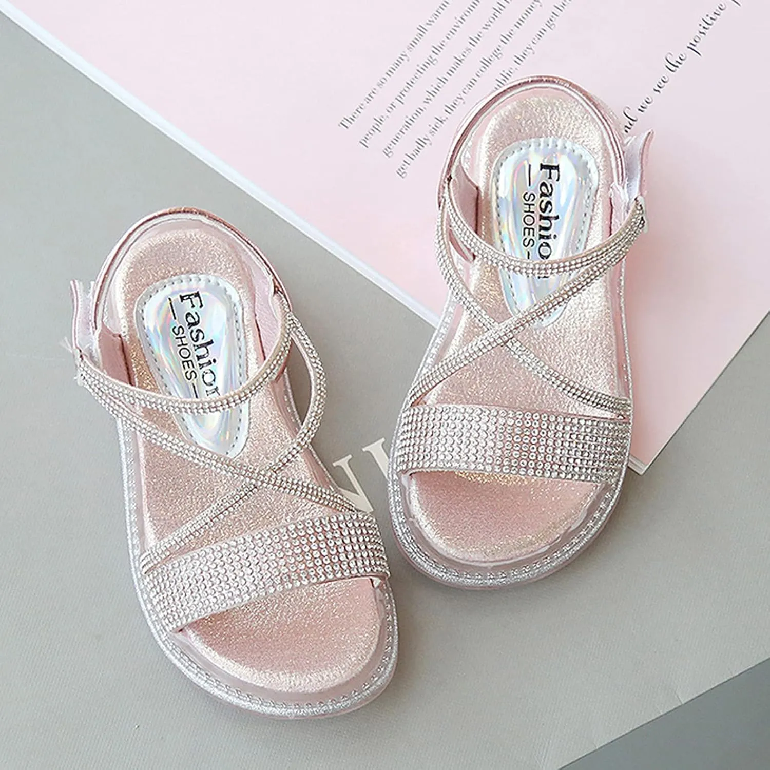 Baby Kids Pearl Sequins Sandals Open Toe Wide Summer Shoes Boys Girls Toddler Rubber Slip On Strap Loafers Comfy Trendy