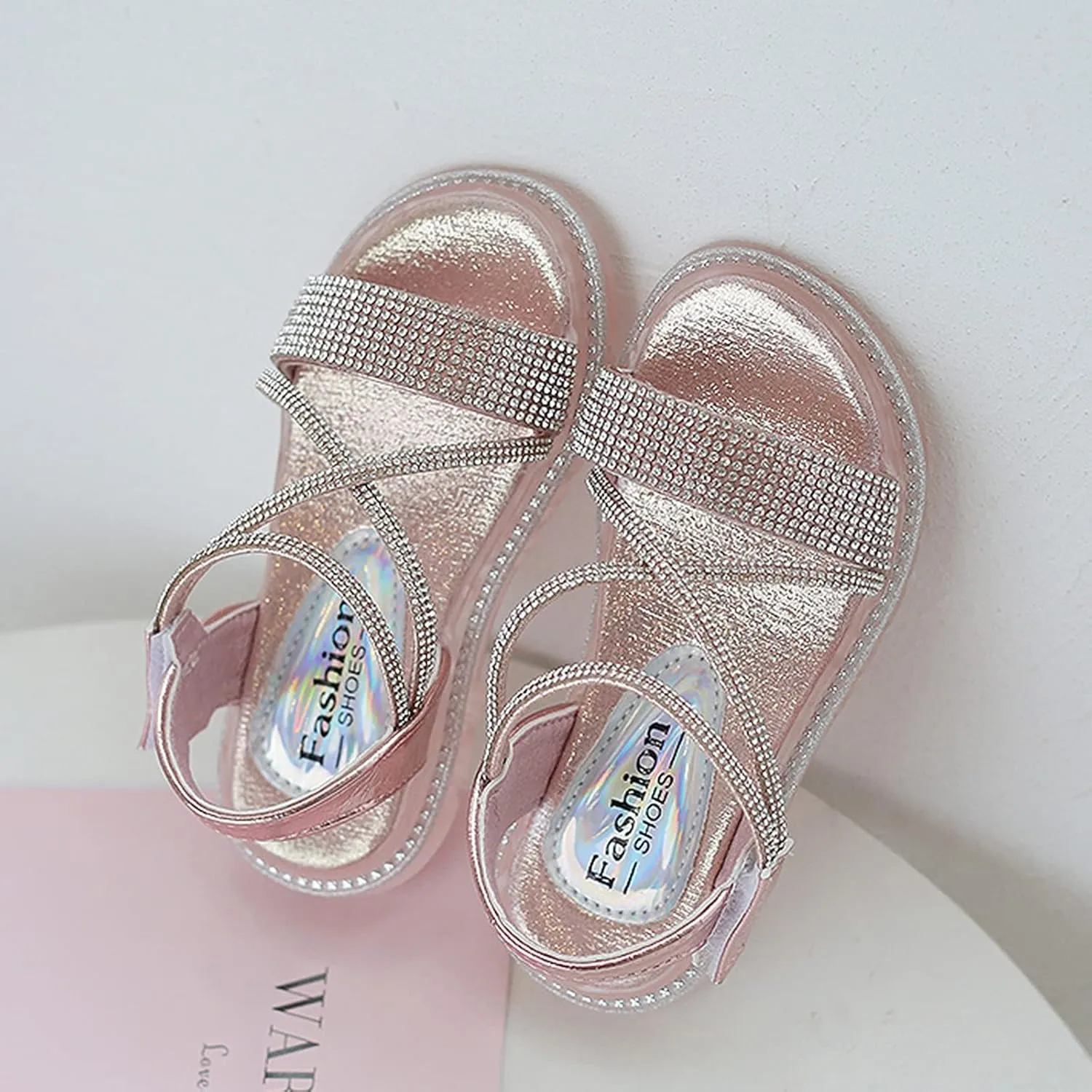 Baby Kids Pearl Sequins Sandals Open Toe Wide Summer Shoes Boys Girls Toddler Rubber Slip On Strap Loafers Comfy Trendy