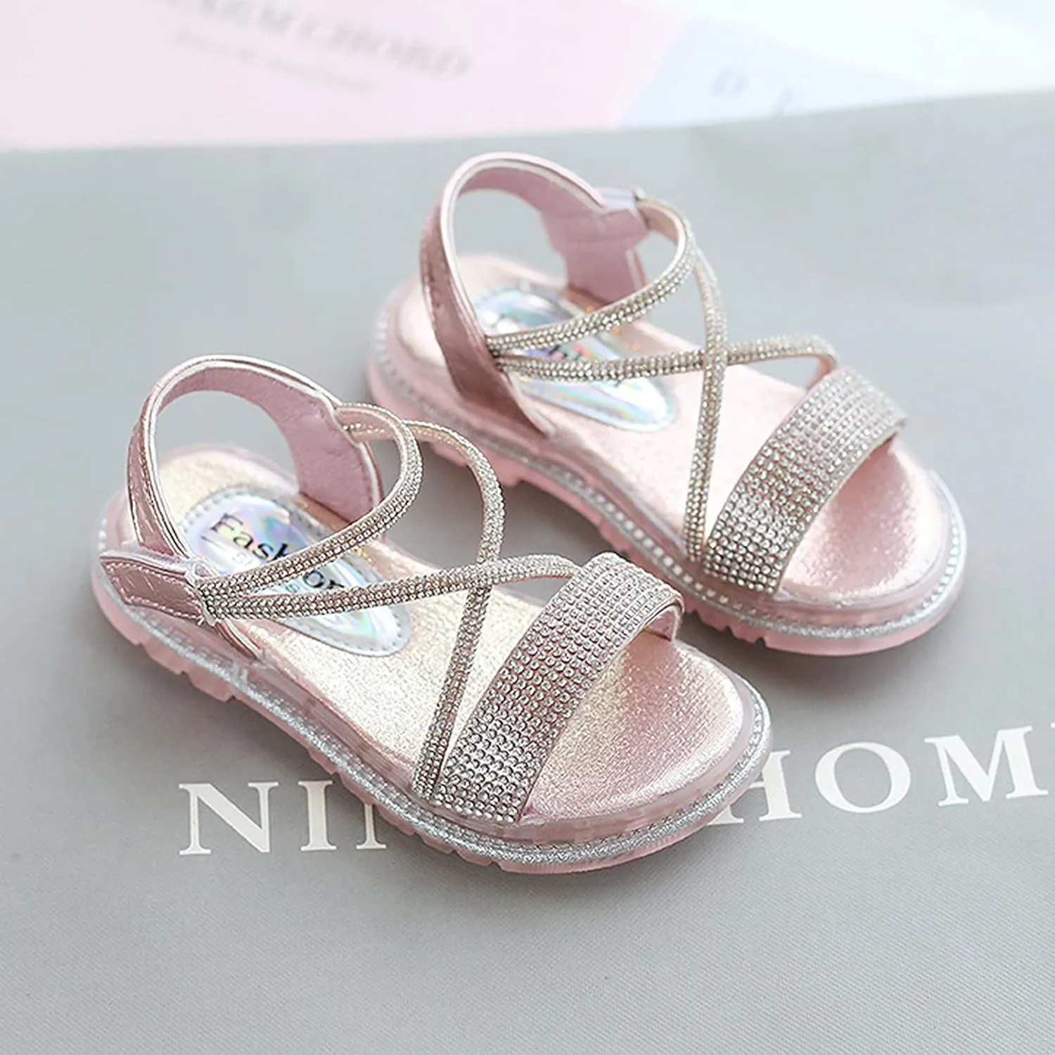 Baby Kids Pearl Sequins Sandals Open Toe Wide Summer Shoes Boys Girls Toddler Rubber Slip On Strap Loafers Comfy Trendy