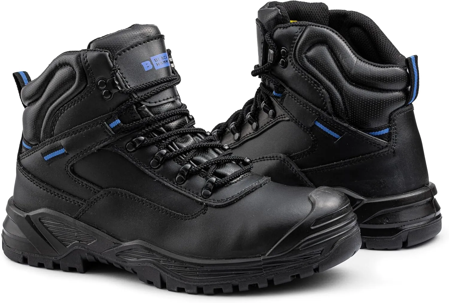 Black Hammer Mens Work Boots Lightweight Steel Toe Safety Shoes with Non-Slip Outsoles, Comfort for Any Job 6600 Black