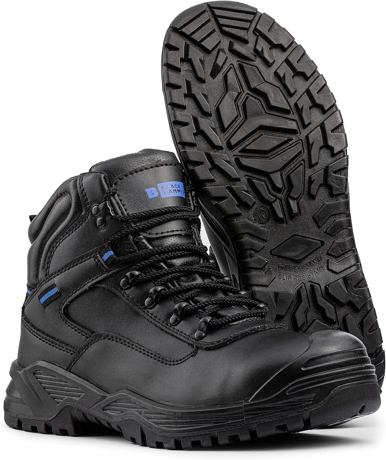 Black Hammer Mens Work Boots Lightweight Steel Toe Safety Shoes with Non-Slip Outsoles, Comfort for Any Job 6600 Black