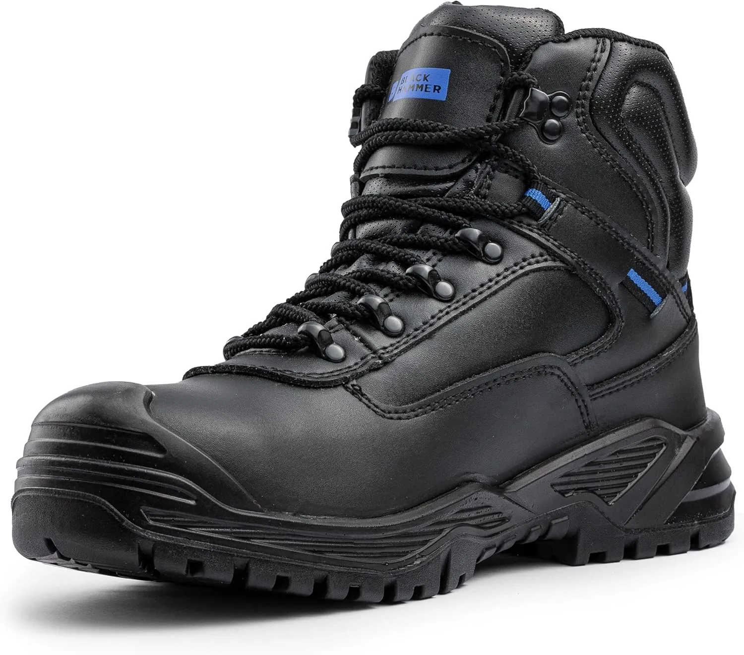Black Hammer Mens Work Boots Lightweight Steel Toe Safety Shoes with Non-Slip Outsoles, Comfort for Any Job 6600 Black