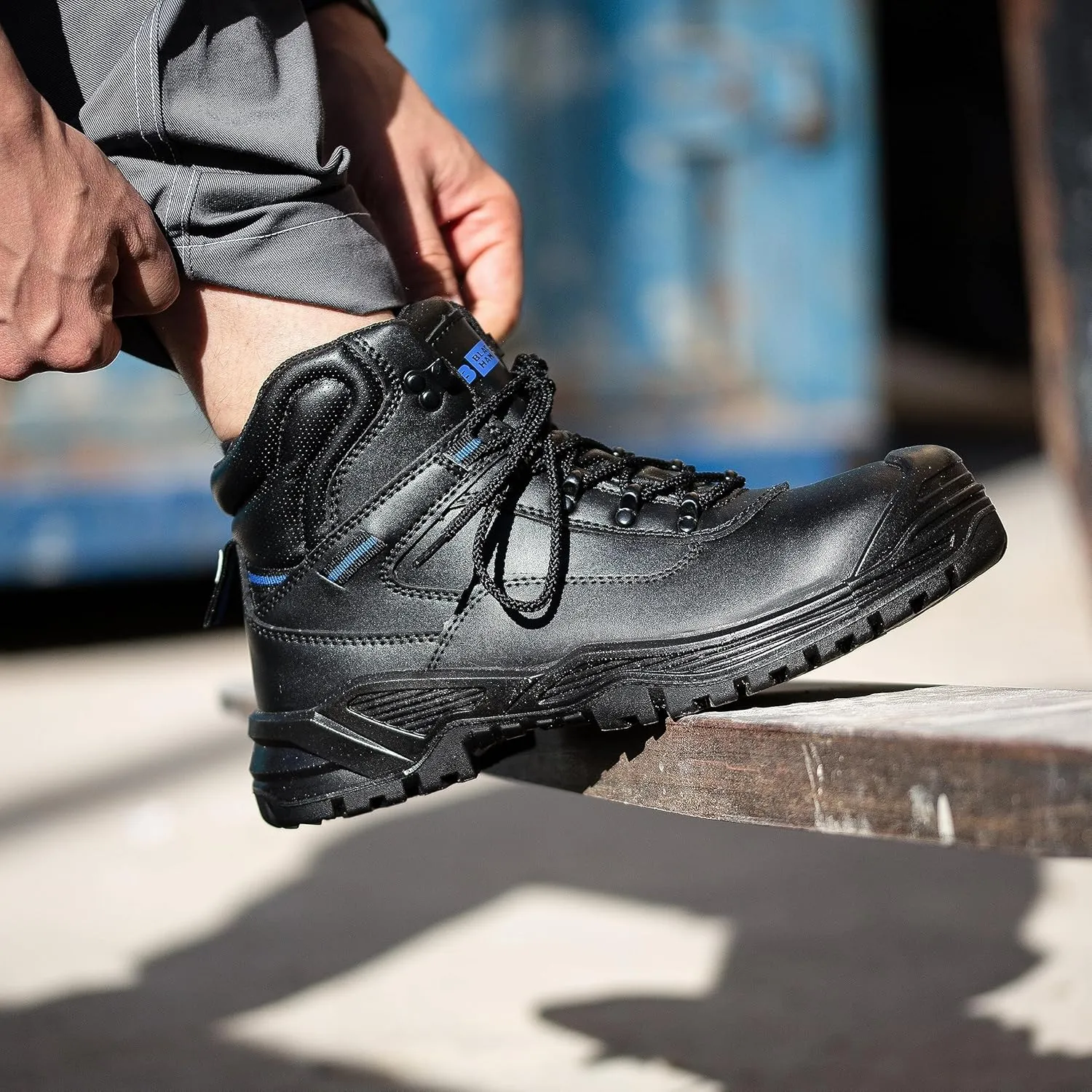 Black Hammer Mens Work Boots Lightweight Steel Toe Safety Shoes with Non-Slip Outsoles, Comfort for Any Job 6600 Black