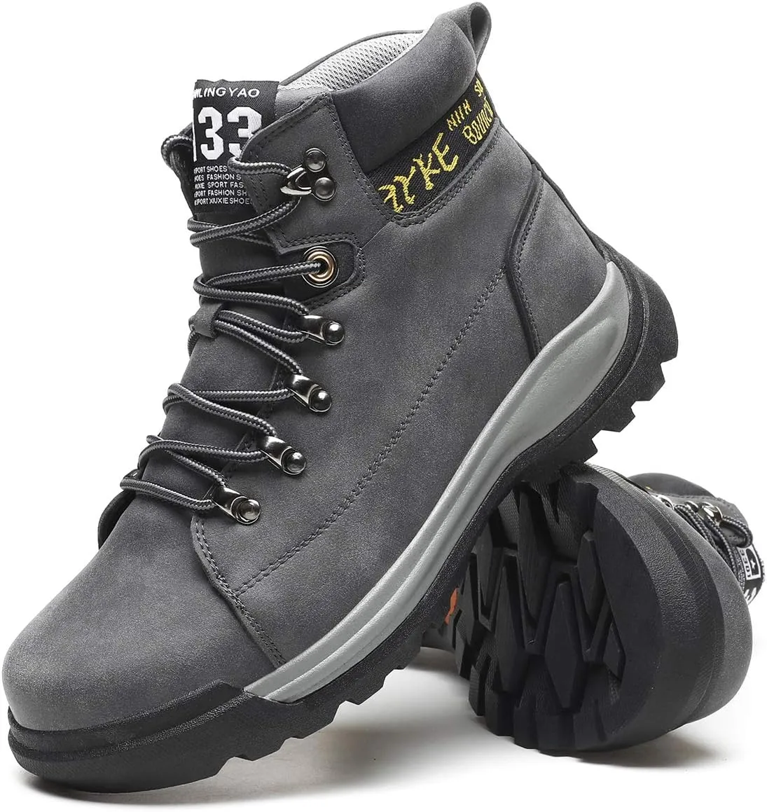 CERYTHRINA Mens Snow Boots Hiker Hiking Boot Leather Waterproof Warm Fur Lined Lace Up Anti-Slip Ankle Sneakers High Top Winter Casual Outdoor Travel Shoes