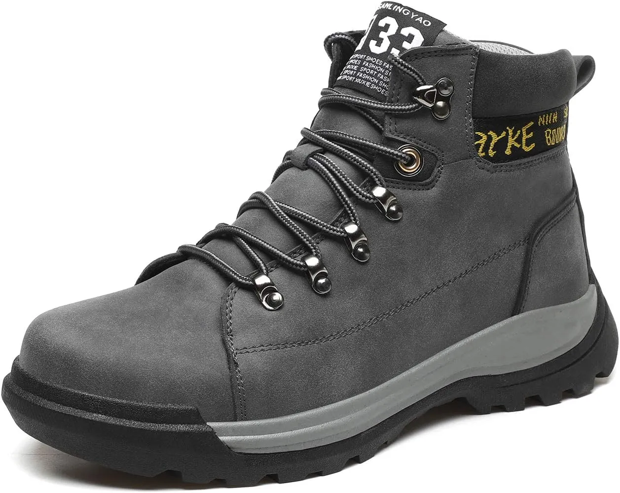 CERYTHRINA Mens Snow Boots Hiker Hiking Boot Leather Waterproof Warm Fur Lined Lace Up Anti-Slip Ankle Sneakers High Top Winter Casual Outdoor Travel Shoes