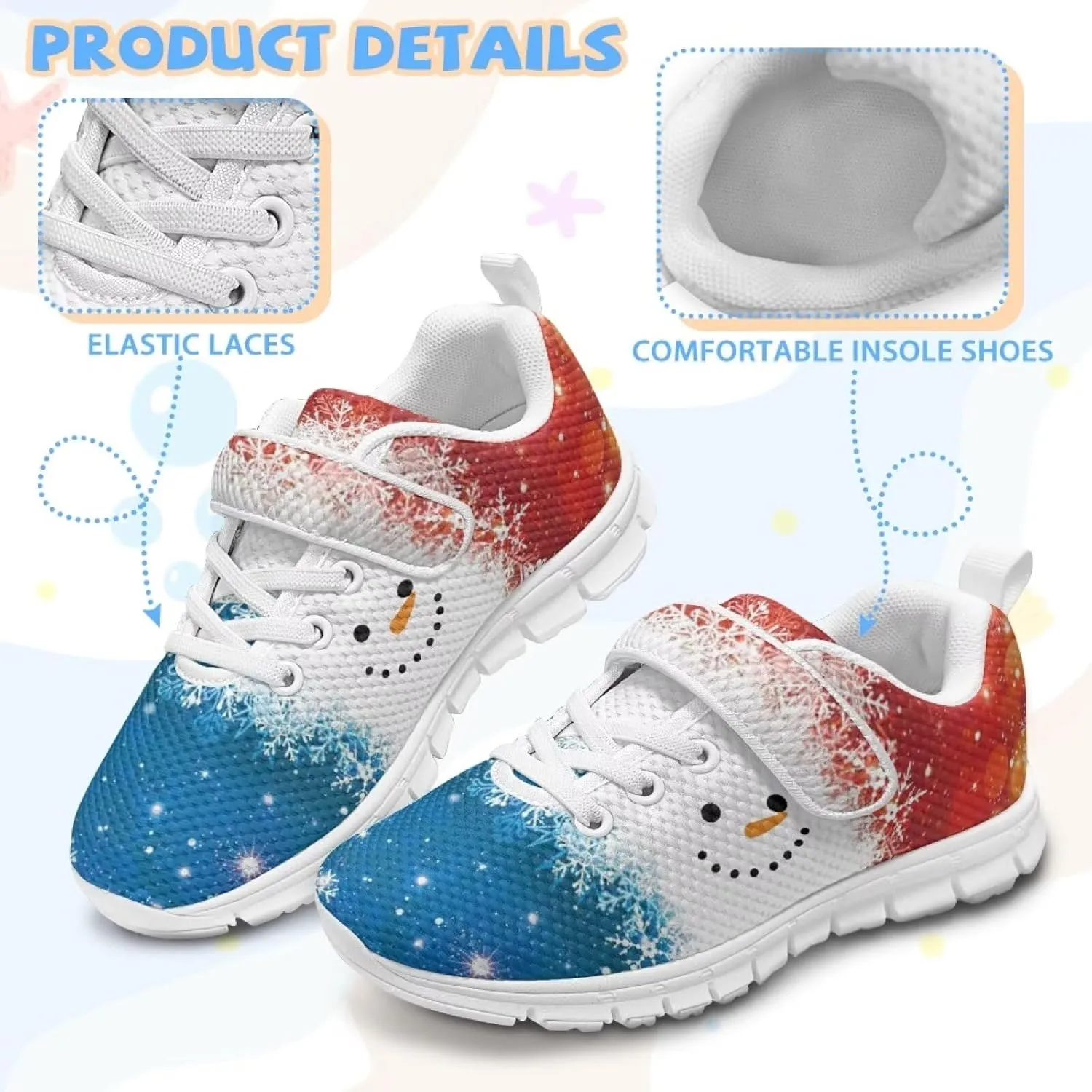 Christmas Sneakers Slip on Shoes for Kids Girls Boys Walking Running