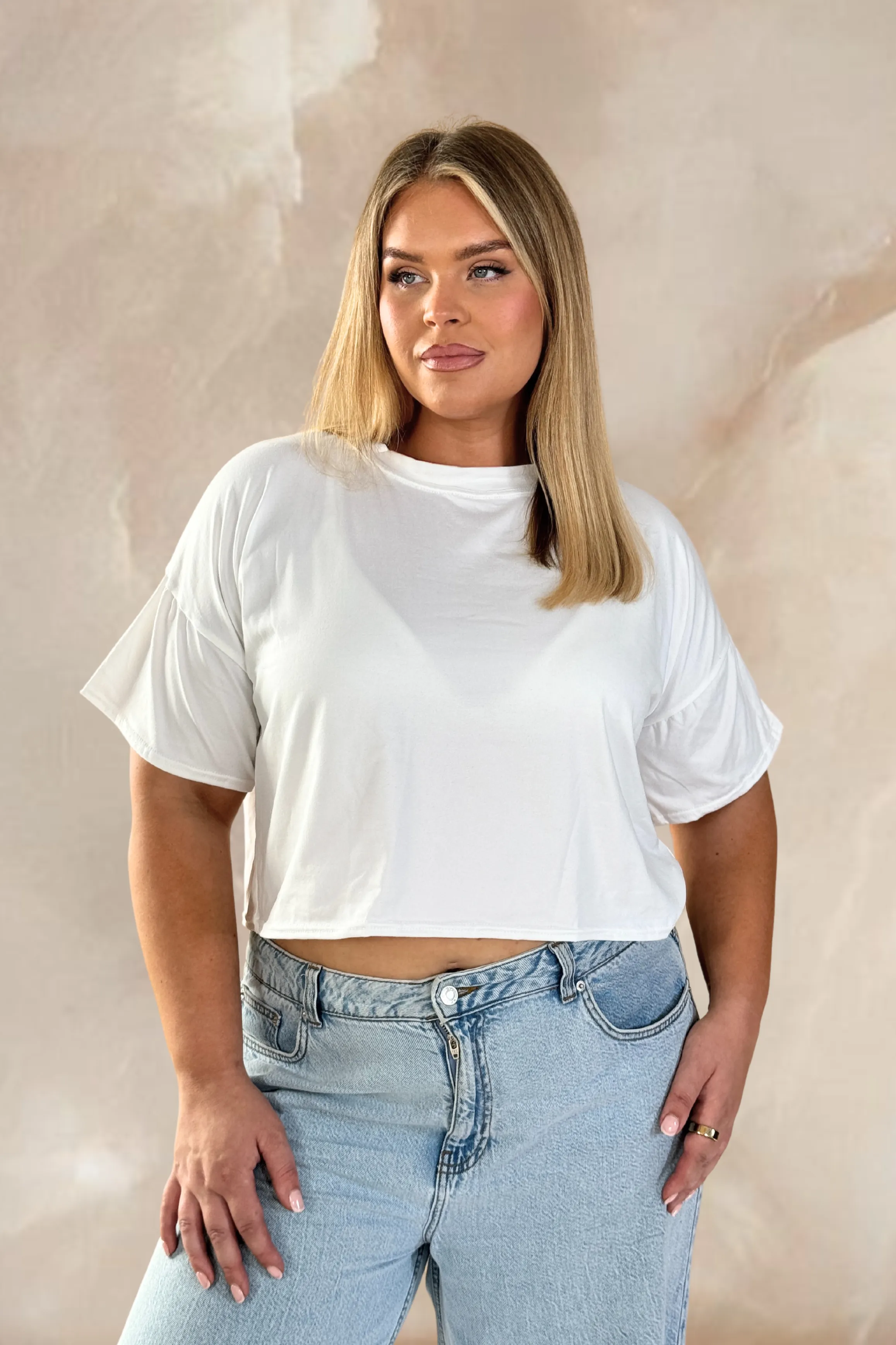 Curve Boxy cropped oversized layering tee in white