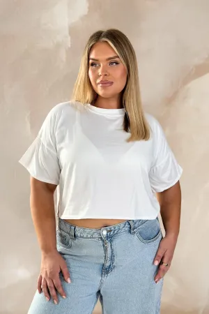 Curve Boxy cropped oversized layering tee in white