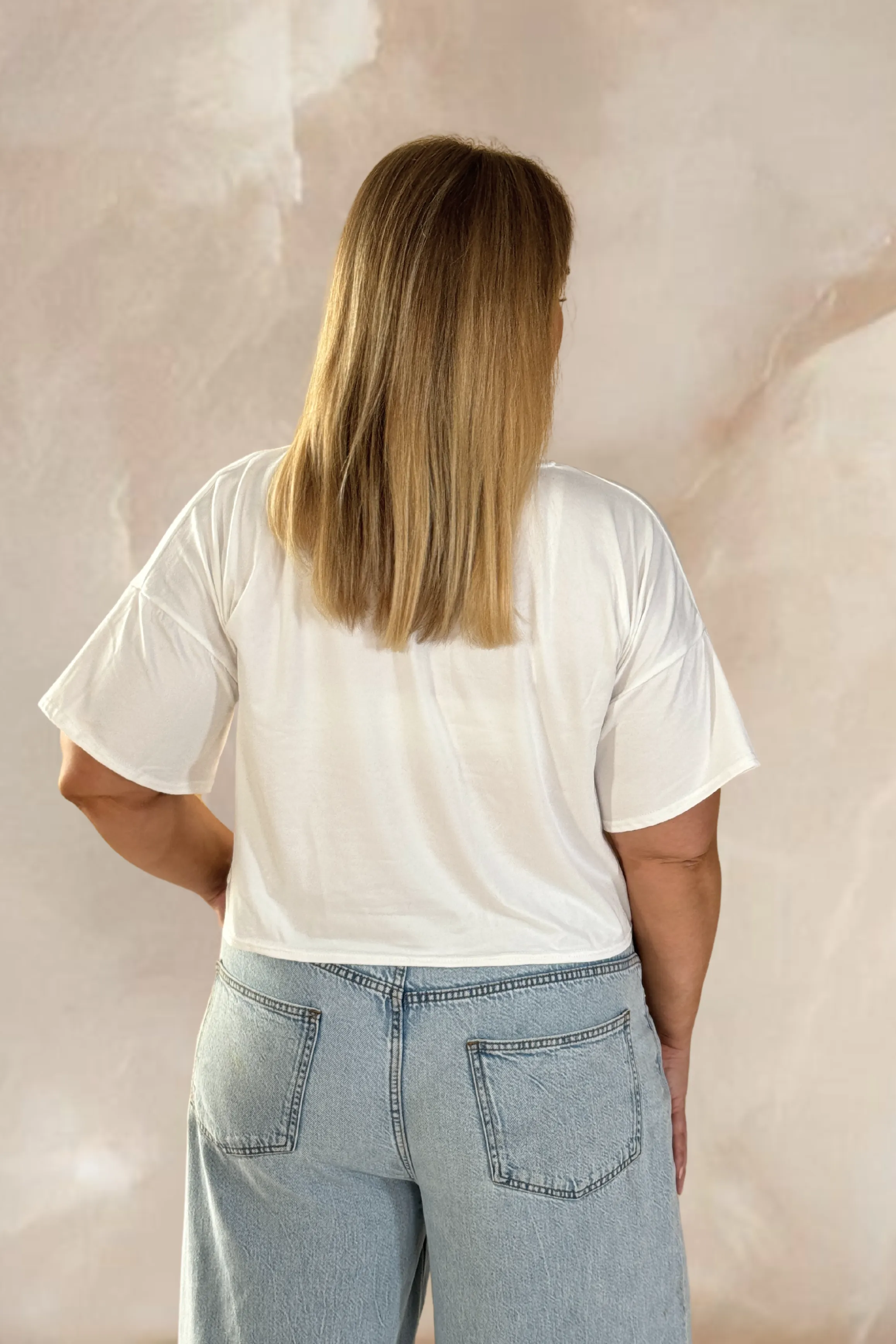 Curve Boxy cropped oversized layering tee in white