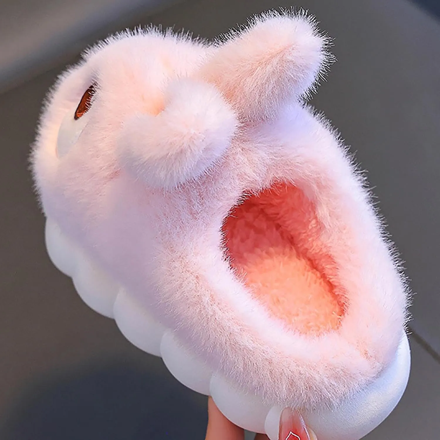 Cute Bunny Boys Girls Winter Slippers Anti Slip Indoor Shoes Cotton Fuzzy Plush Cozy Warm Bedroom Slippers Little Girls