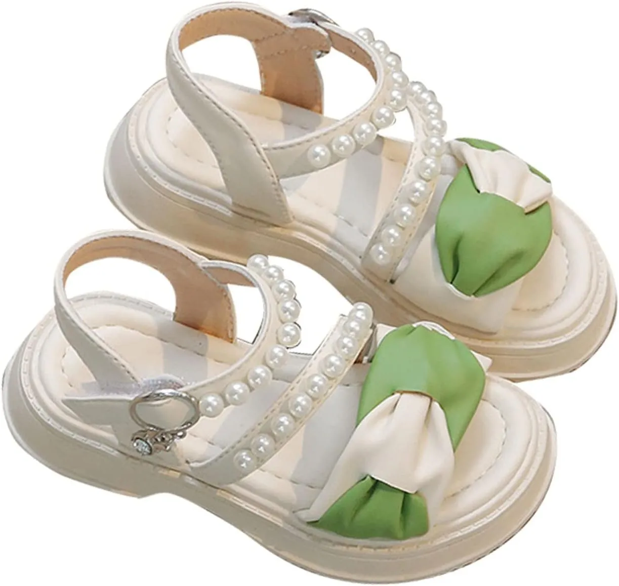 Girls Kids Beaded Adjusted Buckle Sandals Baby Childrens Sole Non Slip Bow Rubber Shoes Summer Light Strap Dance Shoes