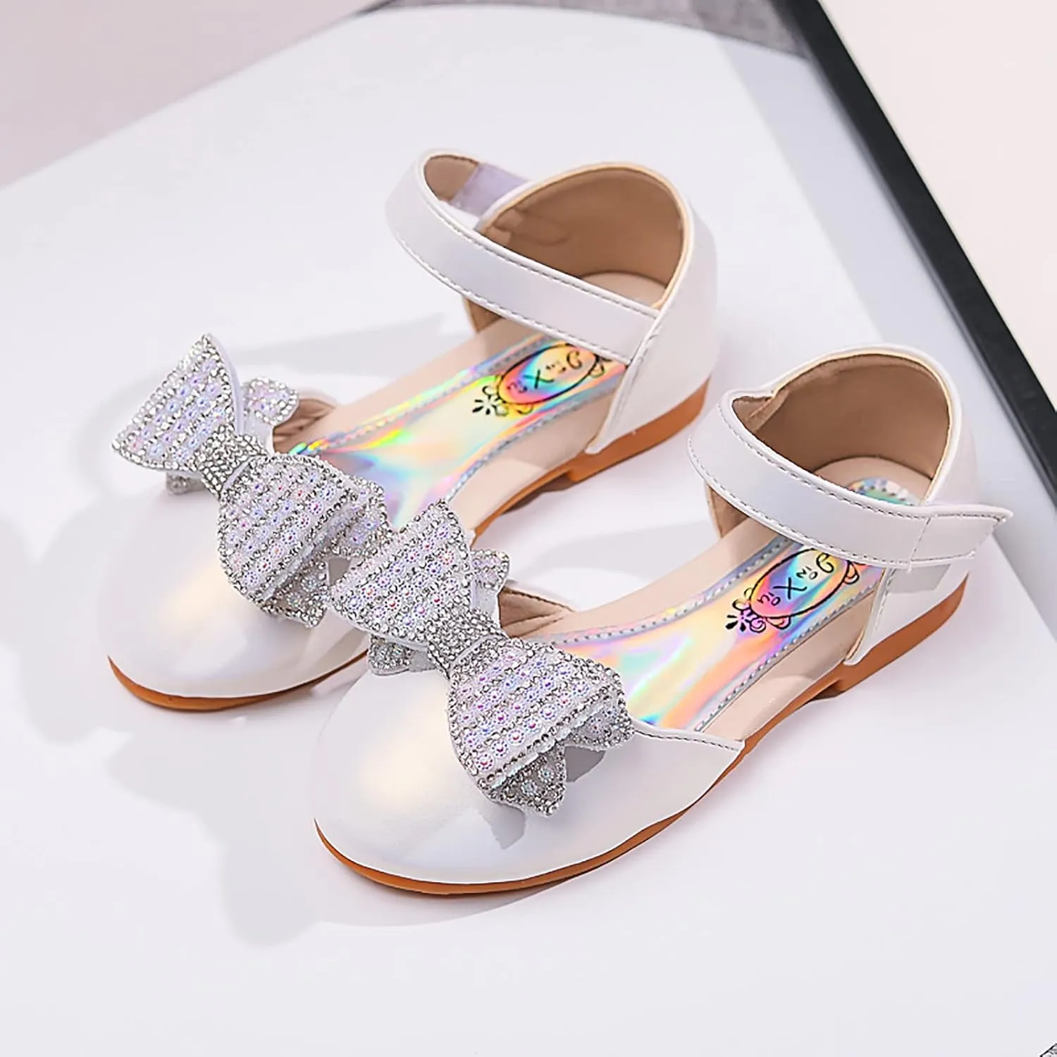 Girls Kids Bow Pearl Sequins Sandals Cap Toe Ankle Strap Wedding Birthday Shoes Baby Girl Summer ??ow Heel Shoes