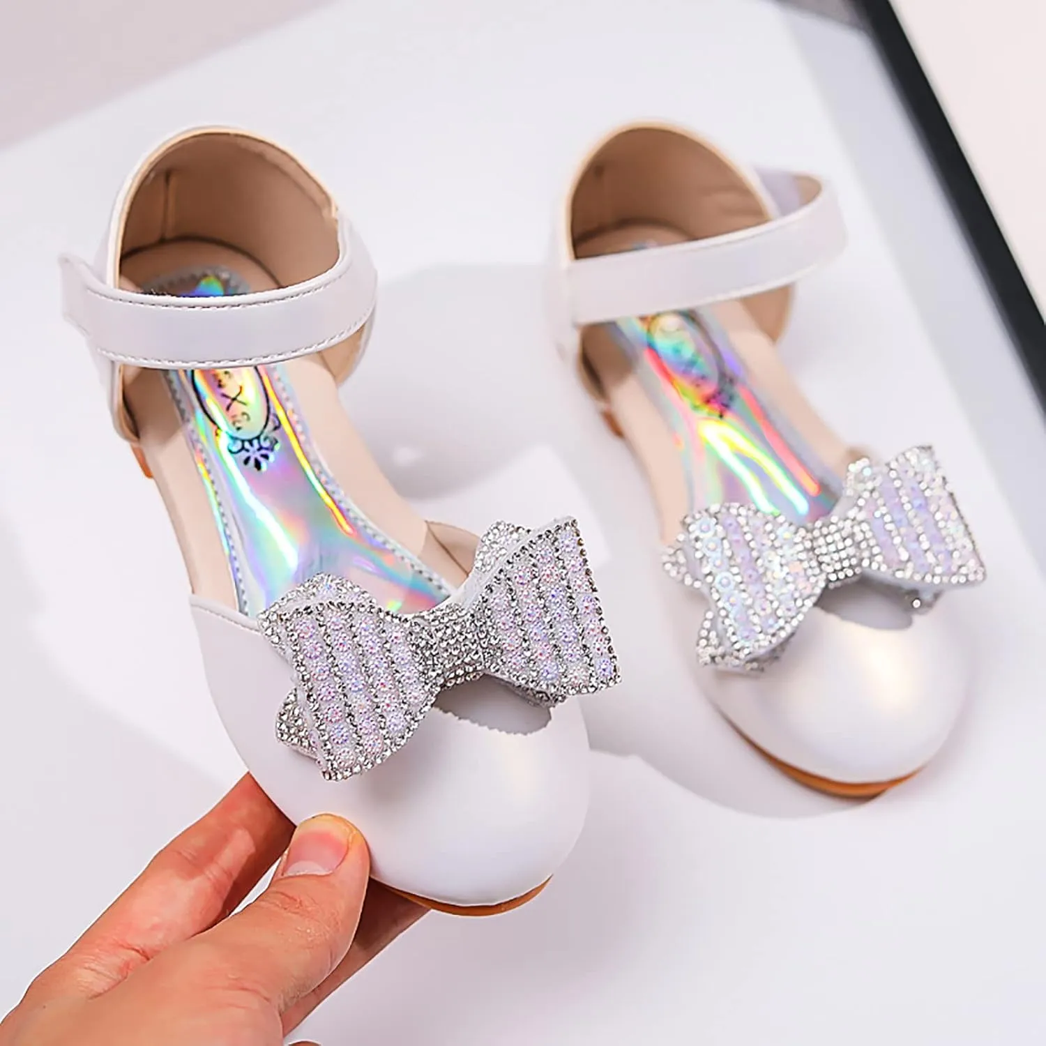 Girls Kids Bow Pearl Sequins Sandals Cap Toe Ankle Strap Wedding Birthday Shoes Baby Girl Summer ??ow Heel Shoes