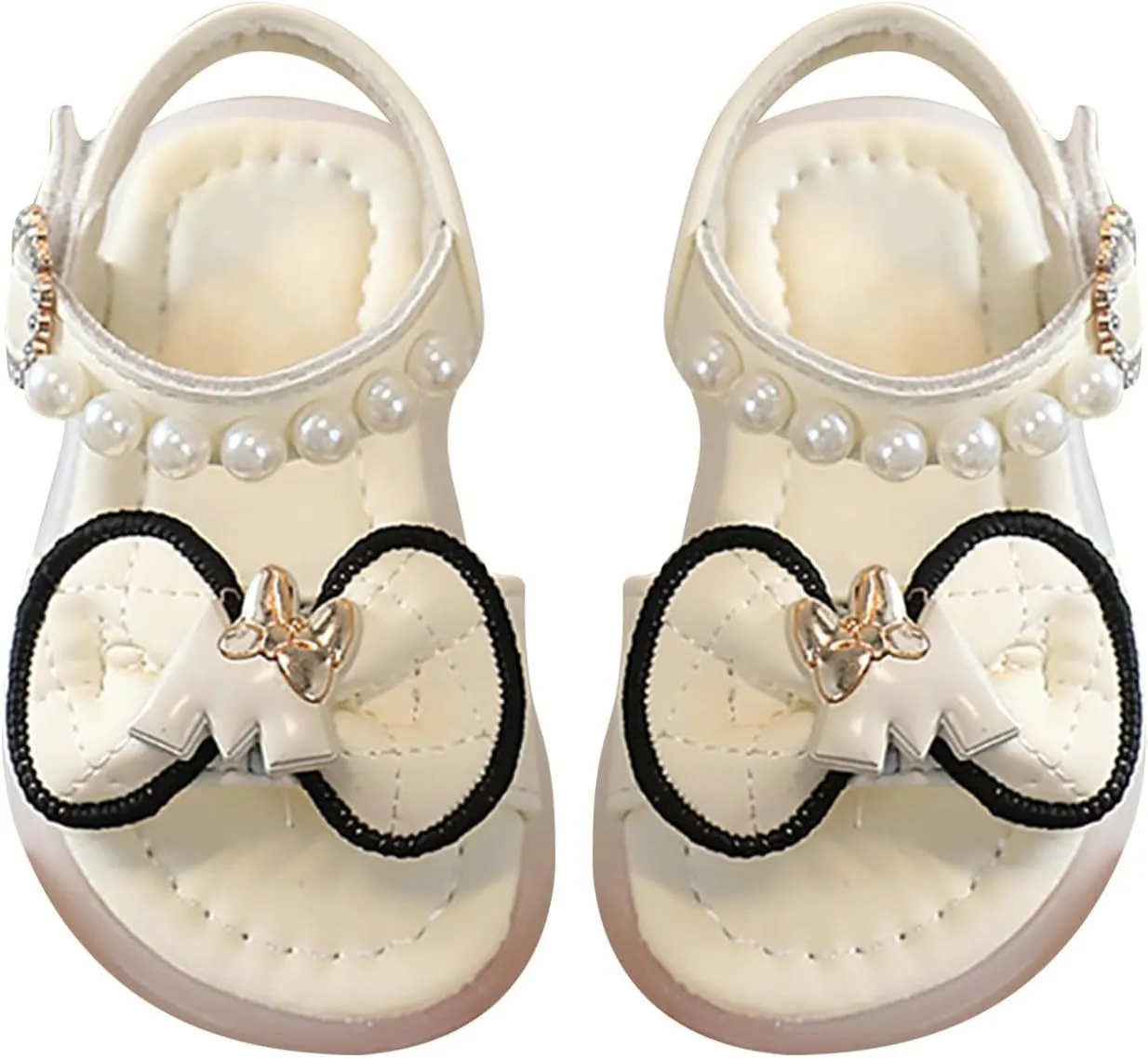 Girls Kids Rubber Pearl Sandals Bow Adjusted Strap Flat Wide Shoes for Toddler Summer Pool Shower Beach Slippers