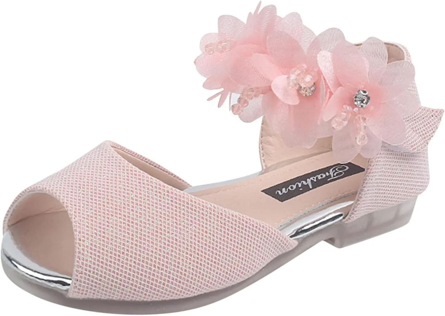 Girls Rhinestone Flower Shoes Low Heel Flower Wedding Party Dress Pump Shoes Princess Shoes Toddler Boys Girls Sandals (Pink, 3 Years Toddler)