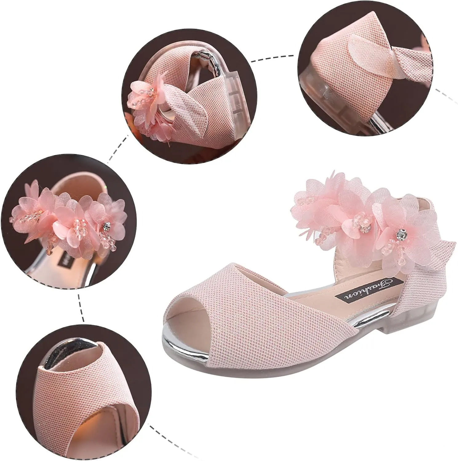 Girls Rhinestone Flower Shoes Low Heel Flower Wedding Party Dress Pump Shoes Princess Shoes Toddler Boys Girls Sandals (Pink, 3 Years Toddler)