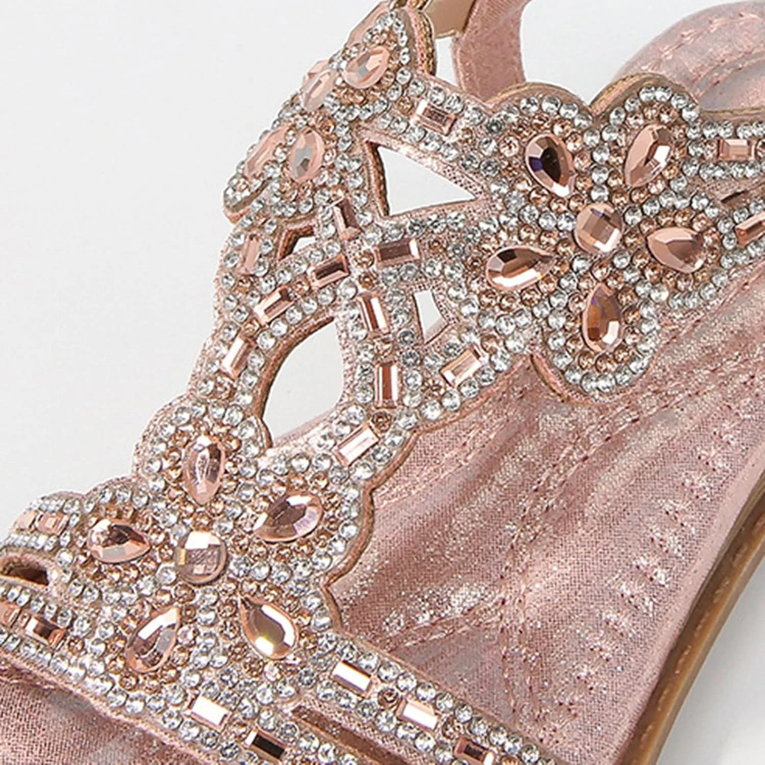 Girls Sandals Flower Rhinestone Glitter Bohemian T-Strap Flats Open Toe Sandals Kids Casual Summer Dress Shoes