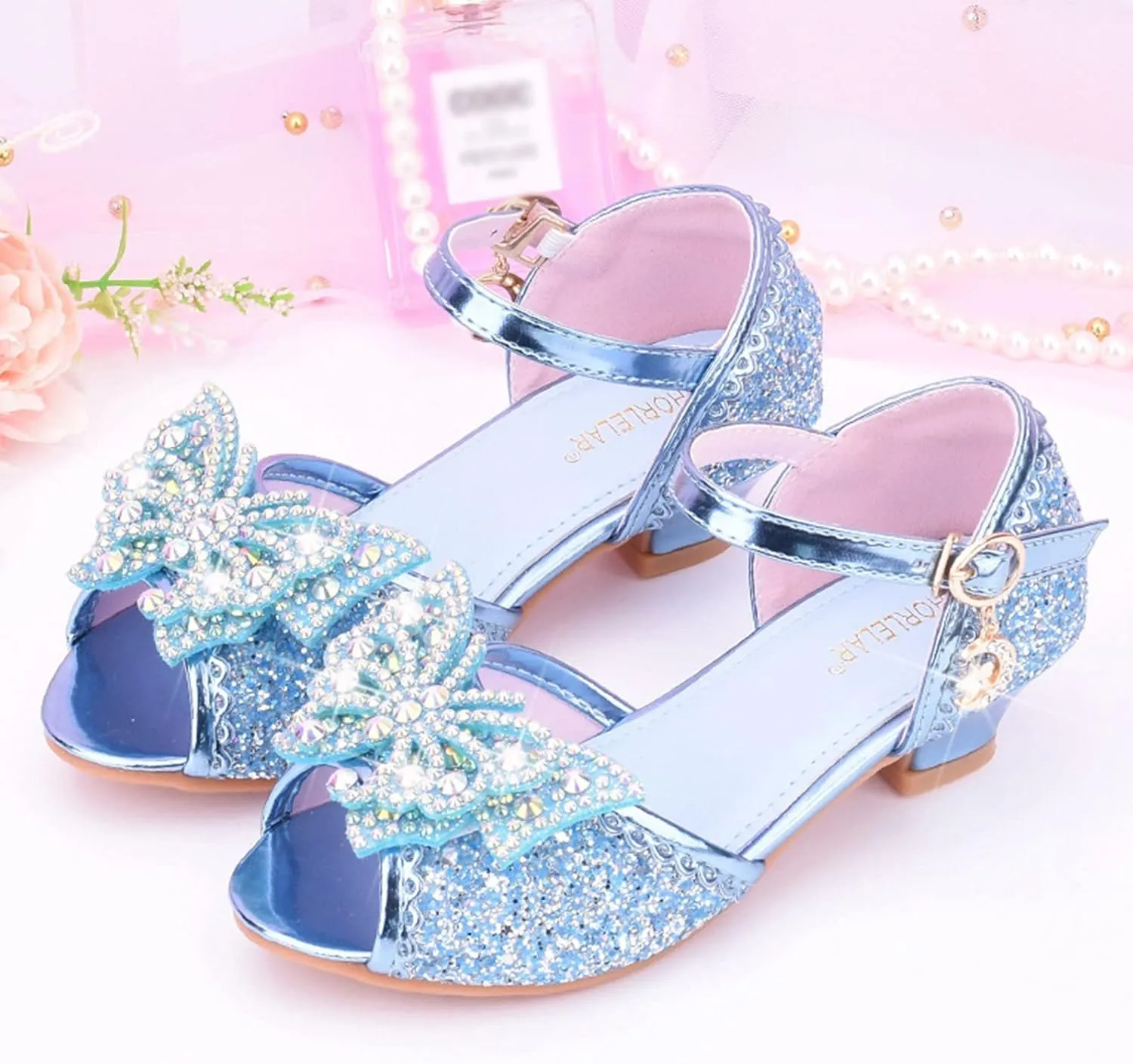 Girls Slides Children Shoes With Diamond Shiny Sandals Princess Shoes Bow High Heels Show Hiking Sandals Kids
