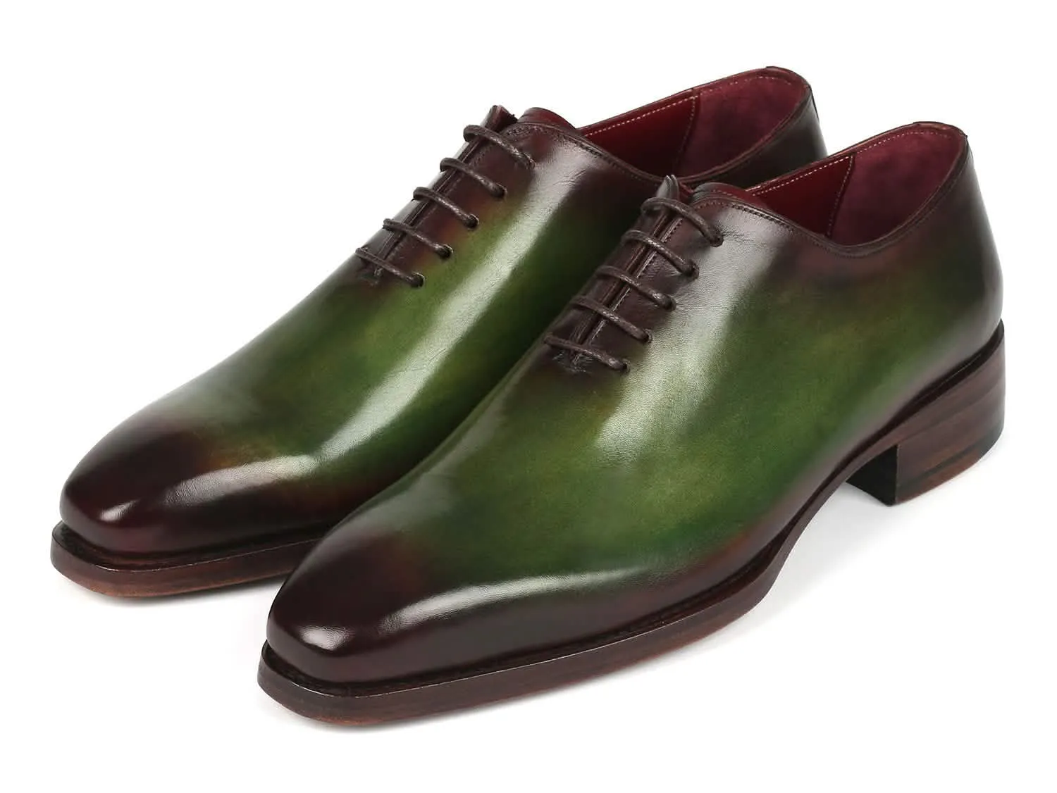 Handcrafted Green & Bordeaux Wholecut Oxfords by Paul Parkman
