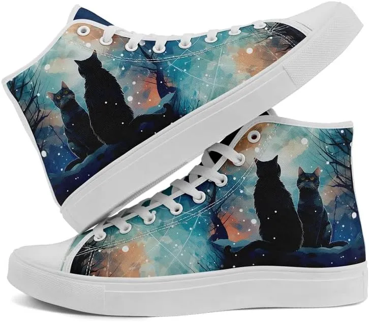 High-Top Canvas Shoes for Girls Boys Galaxy, Cat, Dogs Prints Fashion Sneakers Breathable Lightweight Casual Footwear