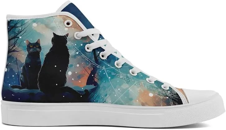 High-Top Canvas Shoes for Girls Boys Galaxy, Cat, Dogs Prints Fashion Sneakers Breathable Lightweight Casual Footwear