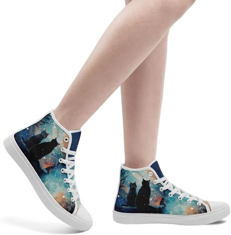 High-Top Canvas Shoes for Girls Boys Galaxy, Cat, Dogs Prints Fashion Sneakers Breathable Lightweight Casual Footwear