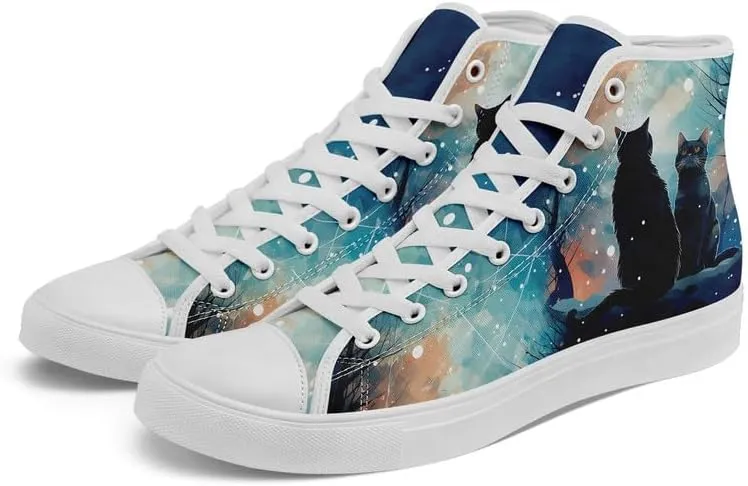 High-Top Canvas Shoes for Girls Boys Galaxy, Cat, Dogs Prints Fashion Sneakers Breathable Lightweight Casual Footwear