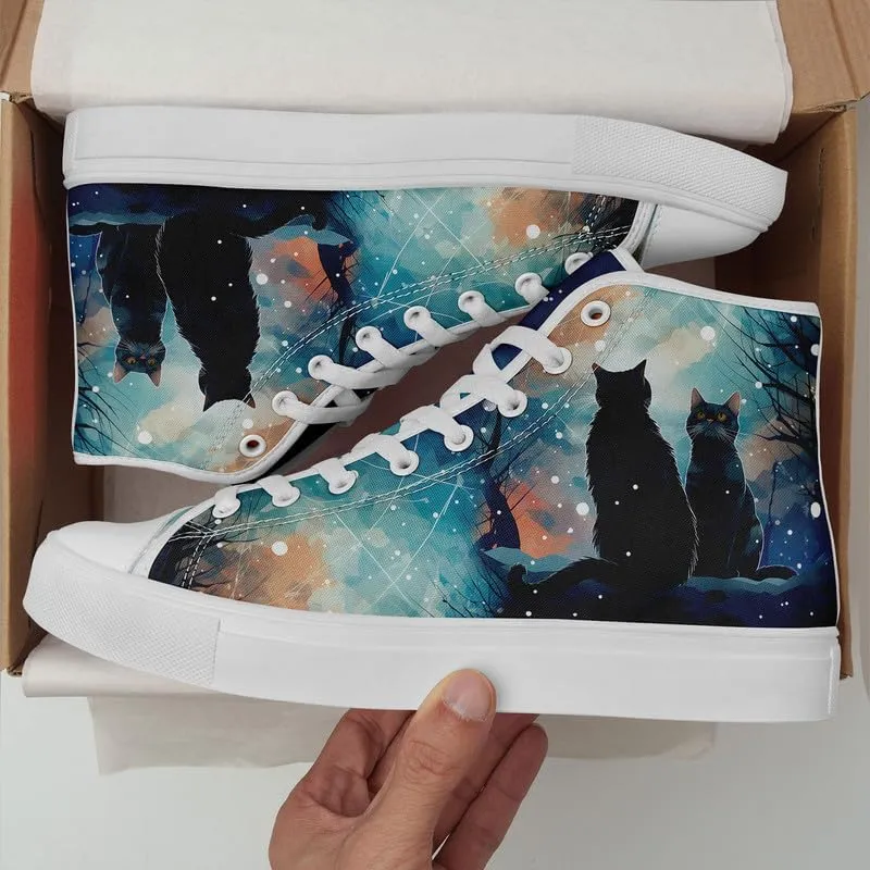 High-Top Canvas Shoes for Girls Boys Galaxy, Cat, Dogs Prints Fashion Sneakers Breathable Lightweight Casual Footwear