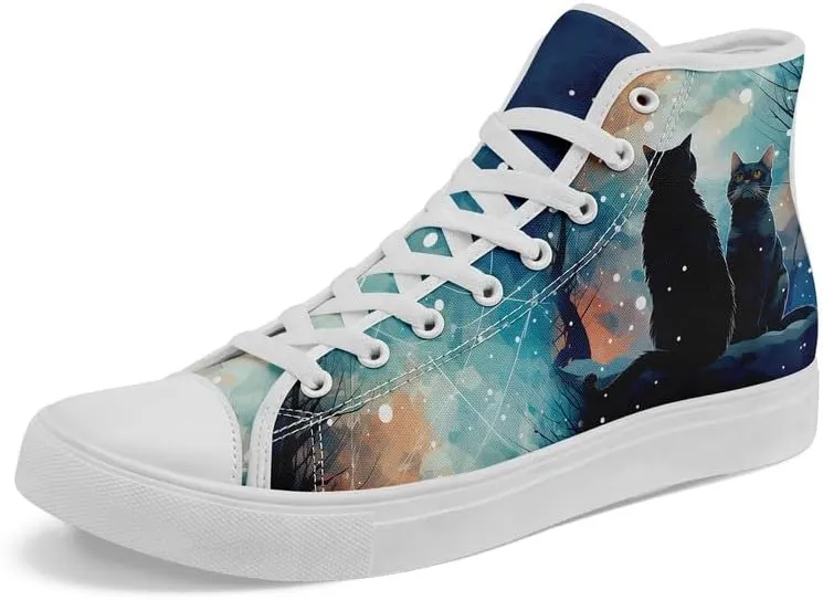 High-Top Canvas Shoes for Girls Boys Galaxy, Cat, Dogs Prints Fashion Sneakers Breathable Lightweight Casual Footwear