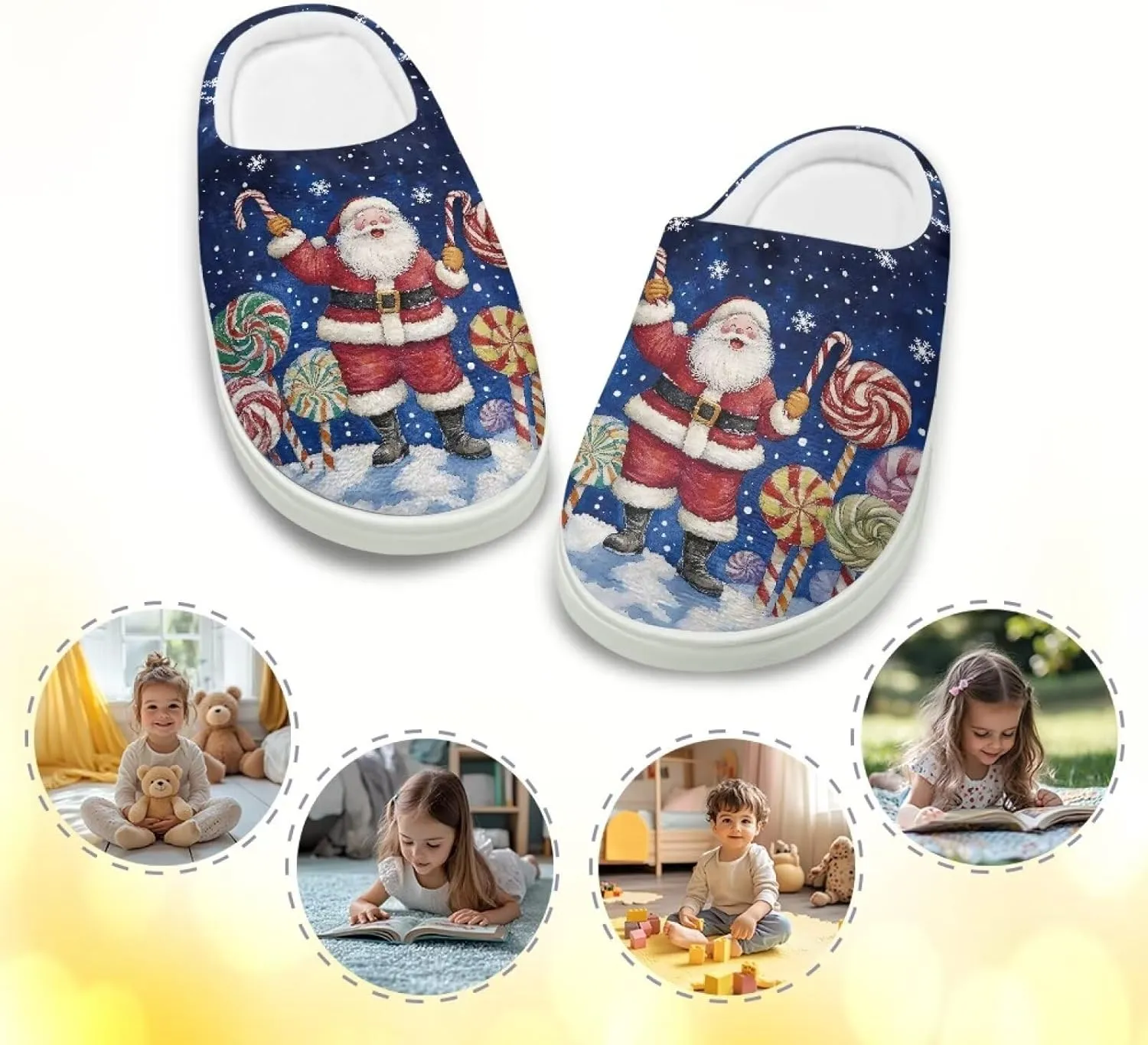 House Slippers for Kids Girls Fuzzy Christmas House Slippers Winter House Shoes-White