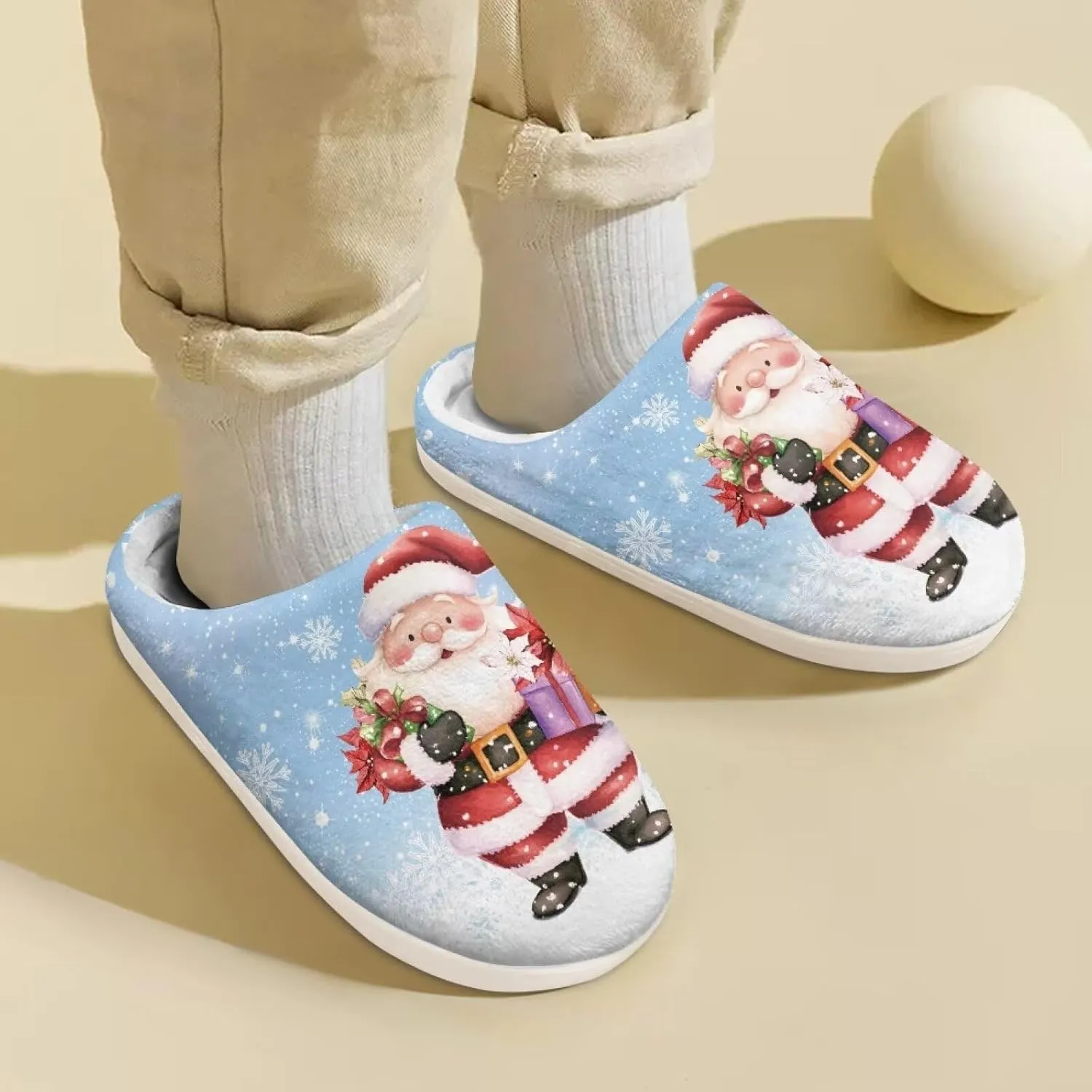 House Slippers for Kids Girls Fuzzy Christmas House Slippers Winter House Shoes-White