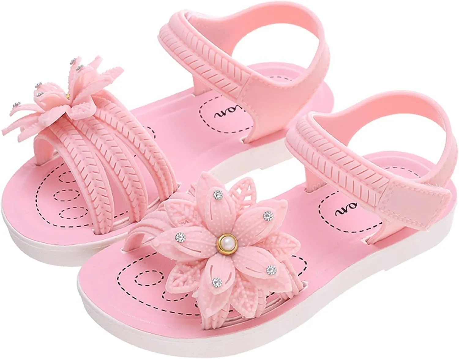 ??ink Flower Princess Sandals For Girls Open Toe Wide Dress Shoes With Strap Girls Kids Summer Casual Beach Pool Loafers