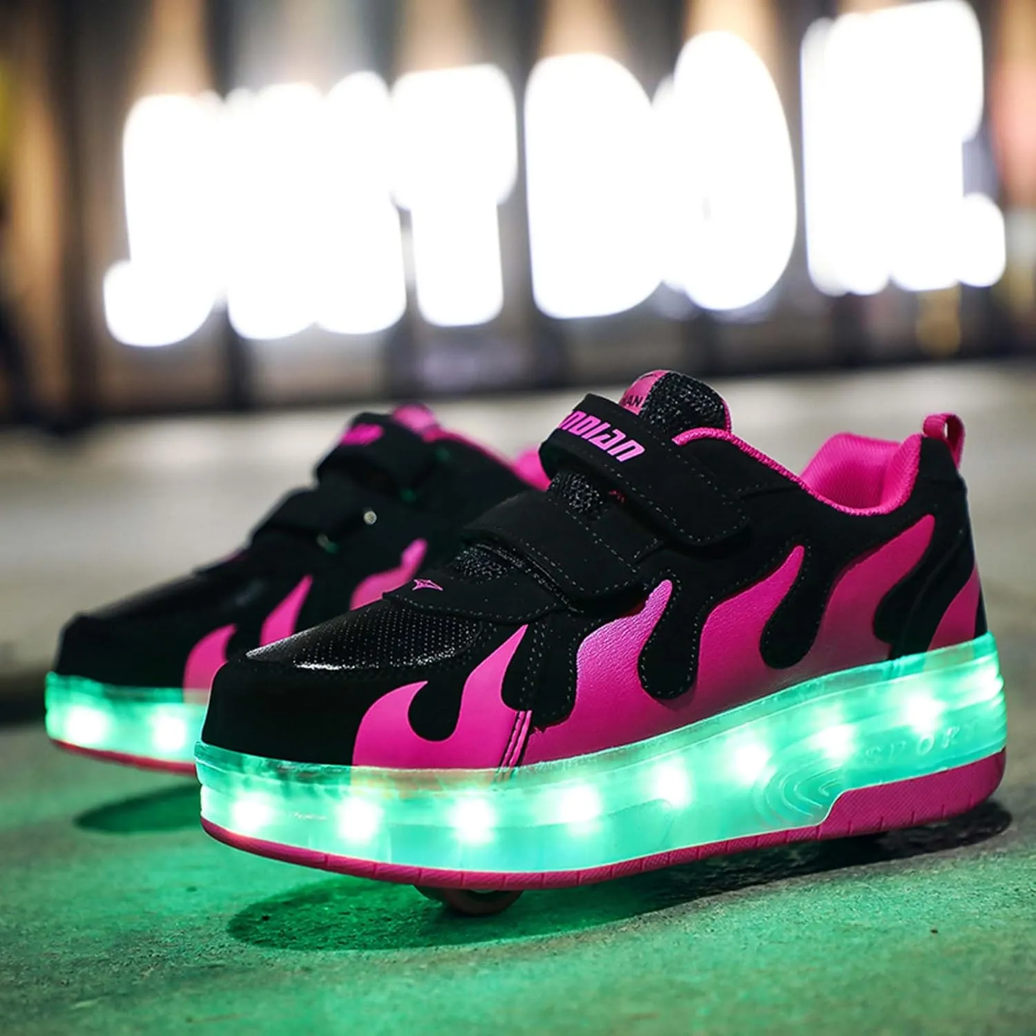 Kids Double Wheel Roller Skate Shoes Rechargeable Light Up Shoes Casual Walking Shoes
