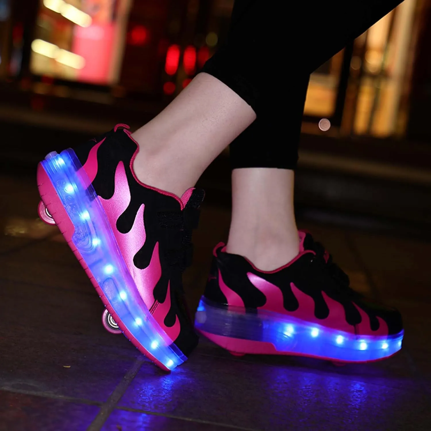 Kids Double Wheel Roller Skate Shoes Rechargeable Light Up Shoes Casual Walking Shoes