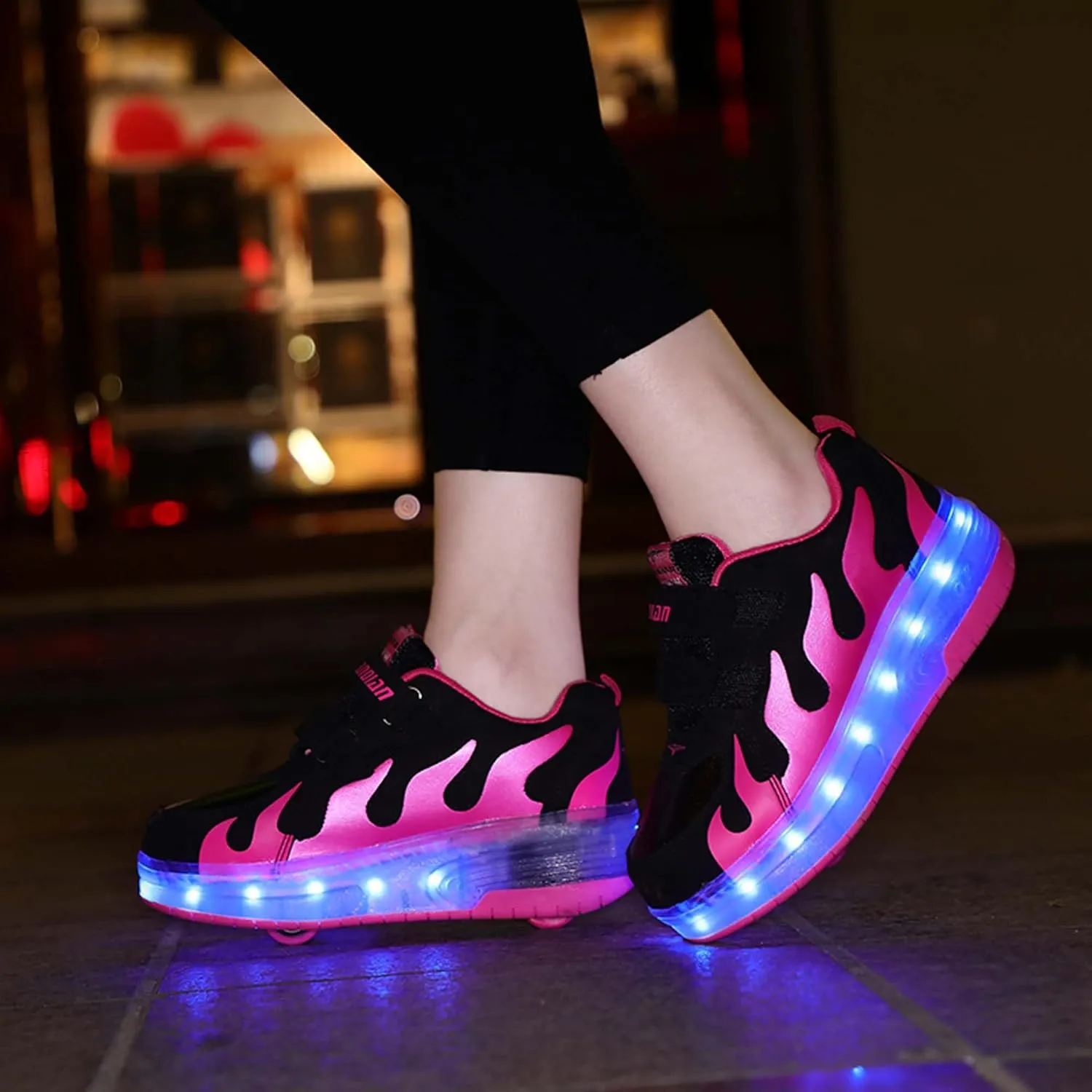 Kids Double Wheel Roller Skate Shoes Rechargeable Light Up Shoes Casual Walking Shoes
