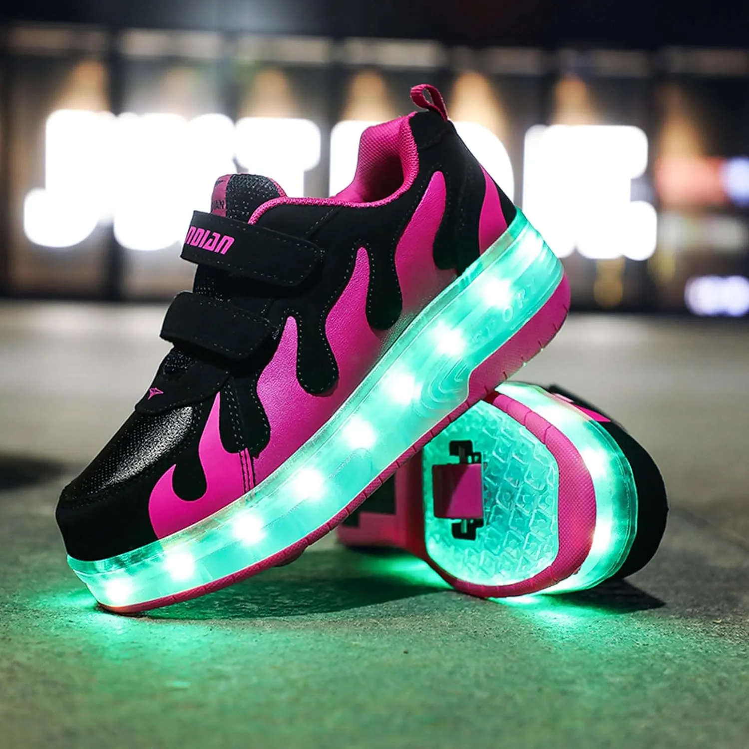 Kids Double Wheel Roller Skate Shoes Rechargeable Light Up Shoes Casual Walking Shoes