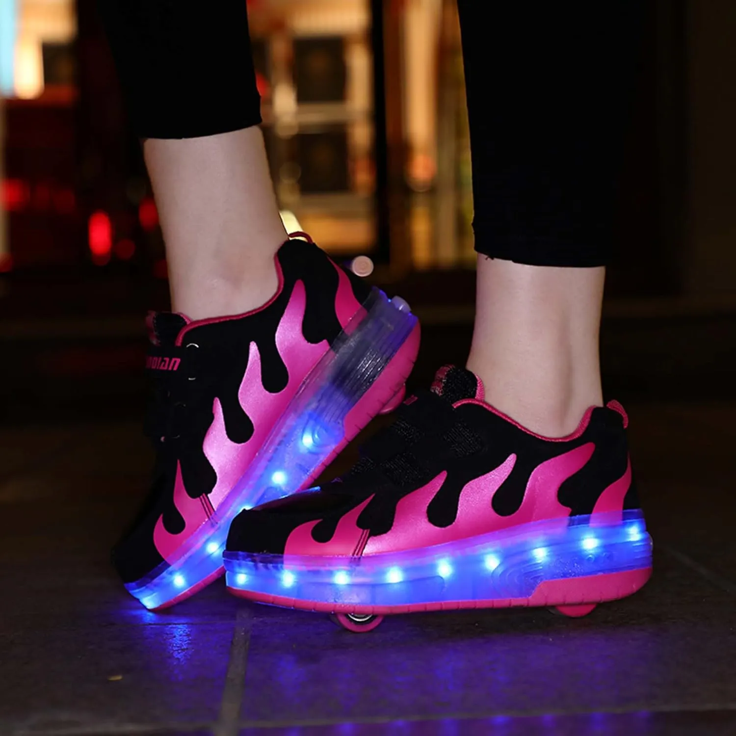 Kids Double Wheel Roller Skate Shoes Rechargeable Light Up Shoes Casual Walking Shoes