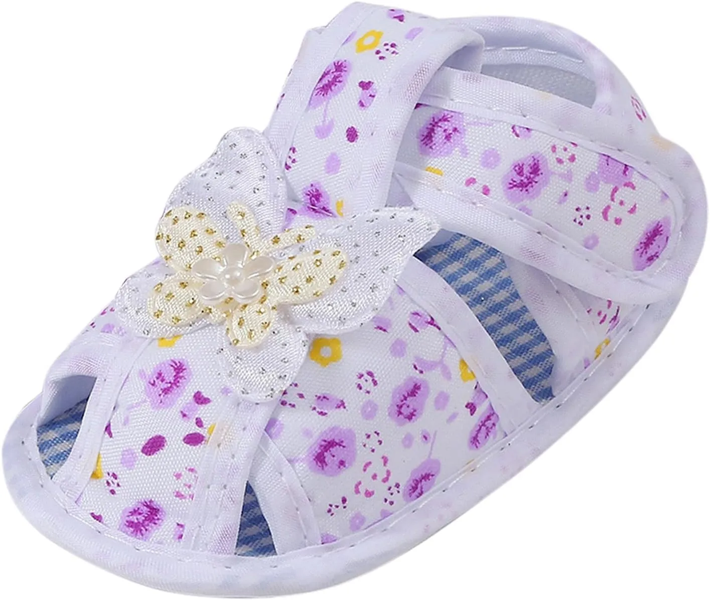 Kids Girls Flat Wide Sandals Bow Lace Canvas Flower Adjusted Strap Open Toe Shoes Summer Barefoot Glitter Princess Shoes