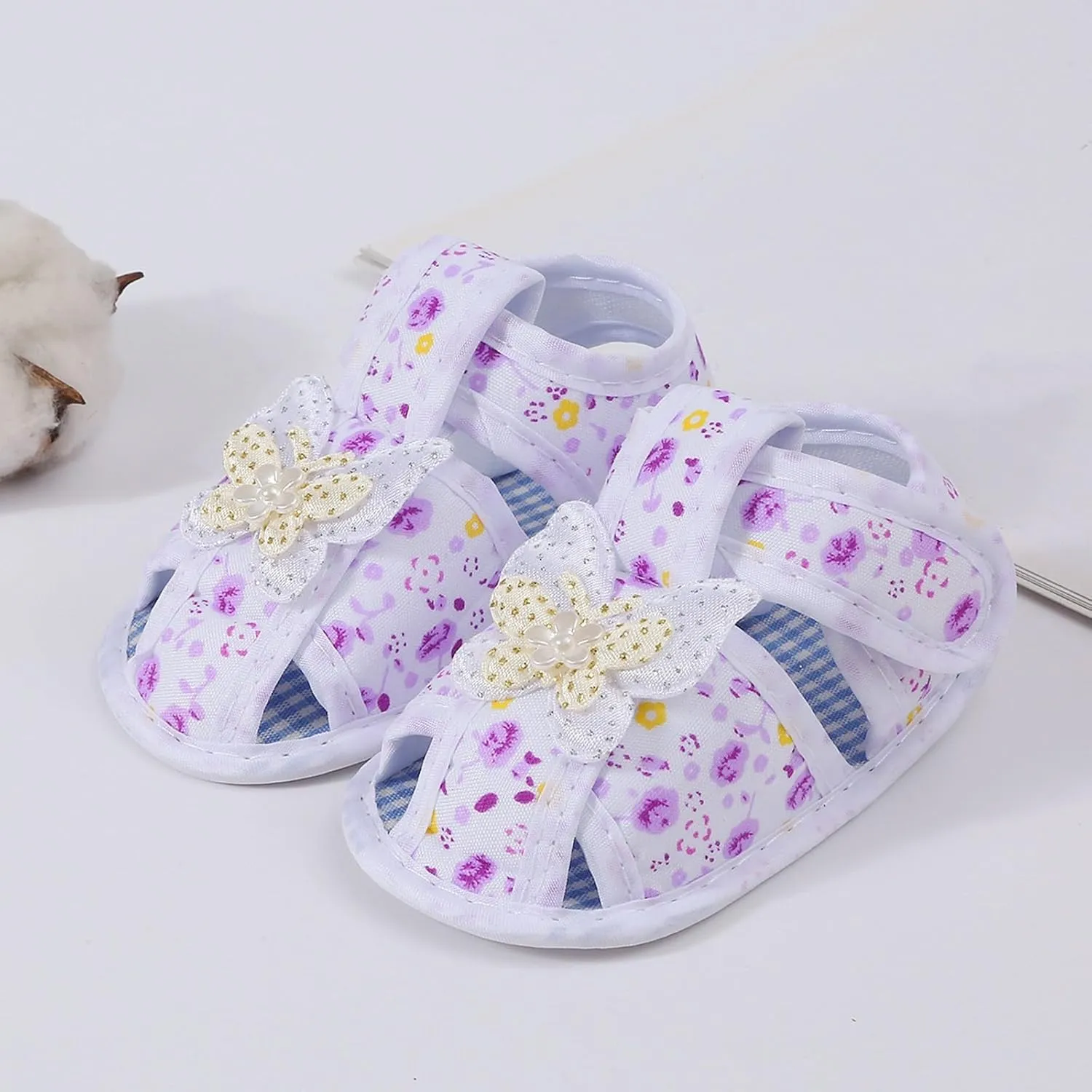 Kids Girls Flat Wide Sandals Bow Lace Canvas Flower Adjusted Strap Open Toe Shoes Summer Barefoot Glitter Princess Shoes