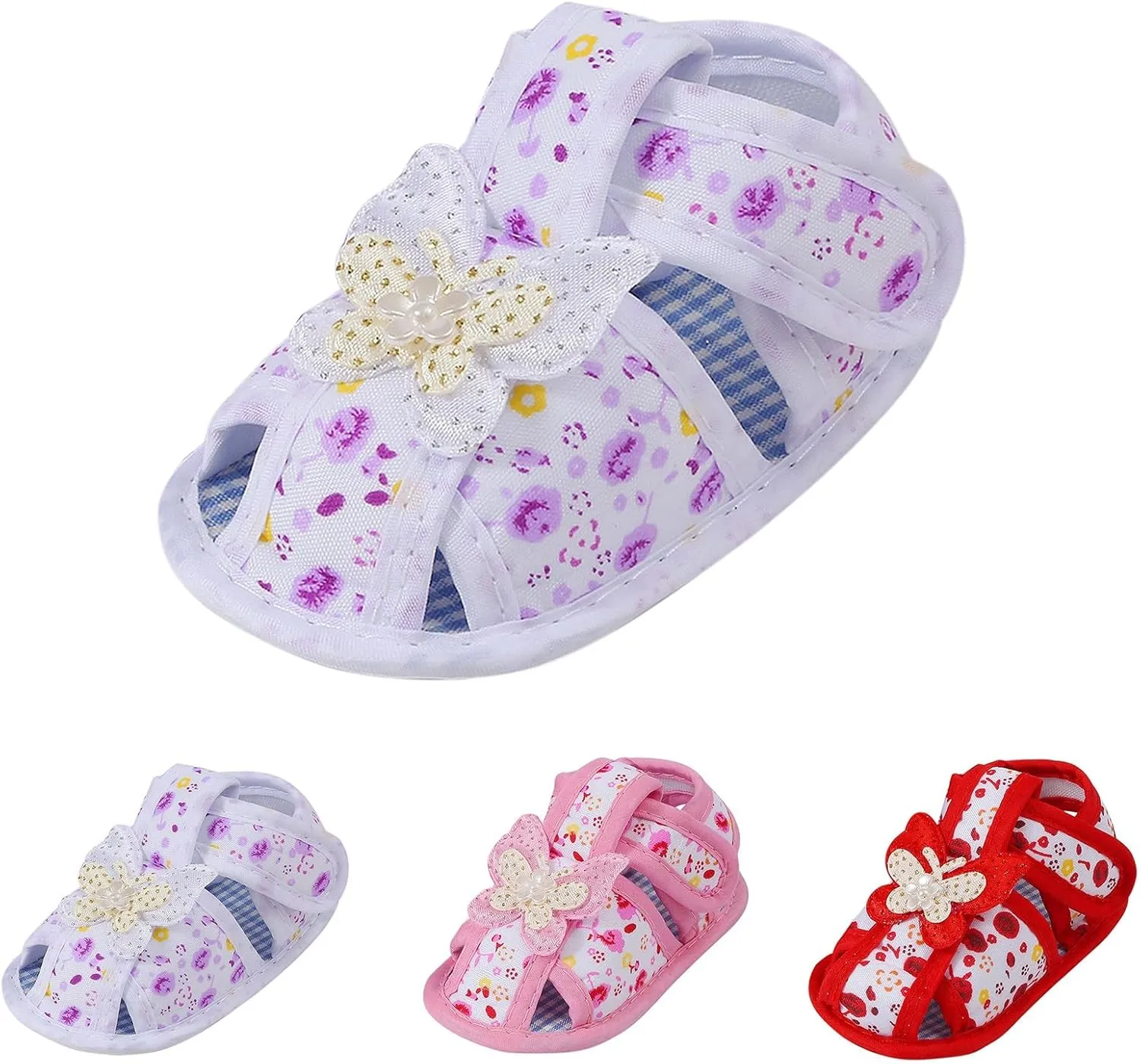Kids Girls Flat Wide Sandals Bow Lace Canvas Flower Adjusted Strap Open Toe Shoes Summer Barefoot Glitter Princess Shoes