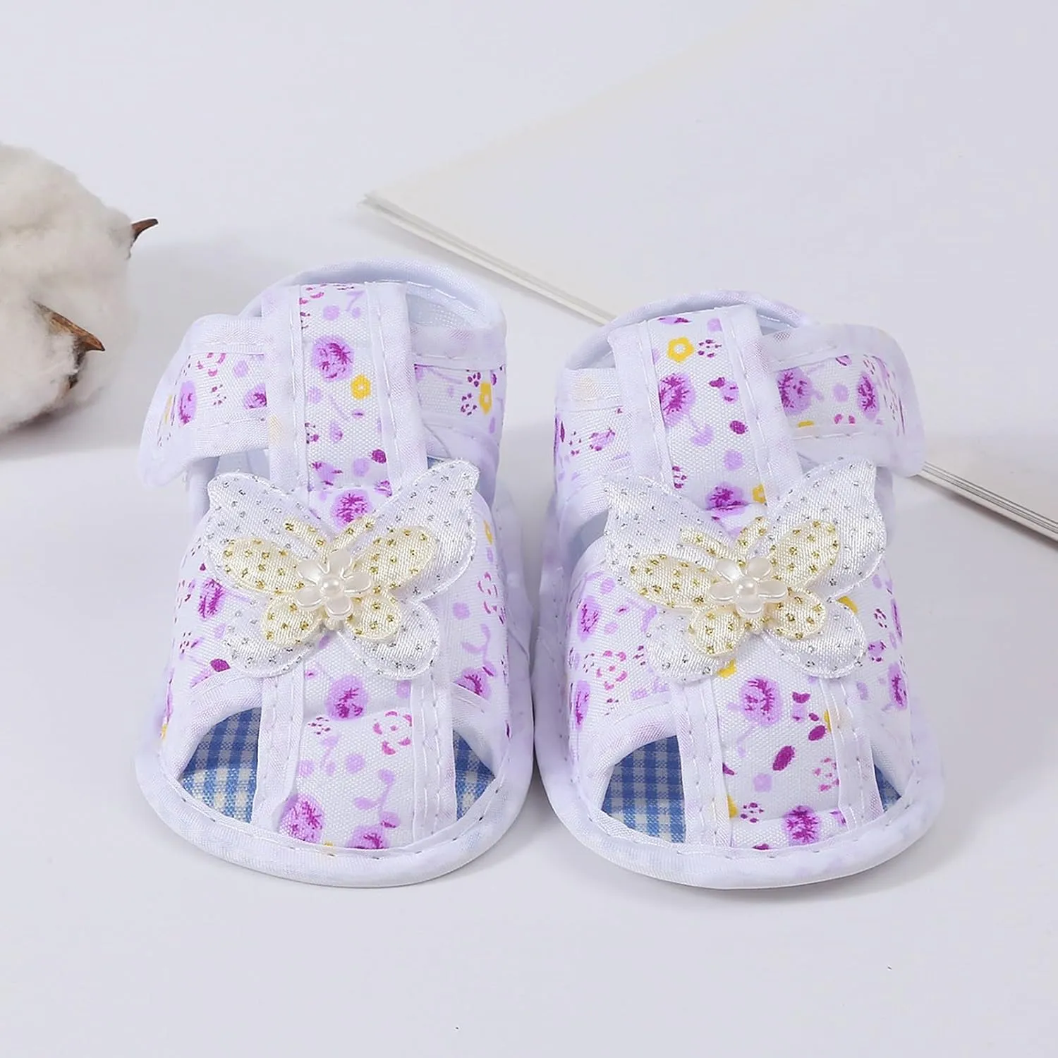Kids Girls Flat Wide Sandals Bow Lace Canvas Flower Adjusted Strap Open Toe Shoes Summer Barefoot Glitter Princess Shoes