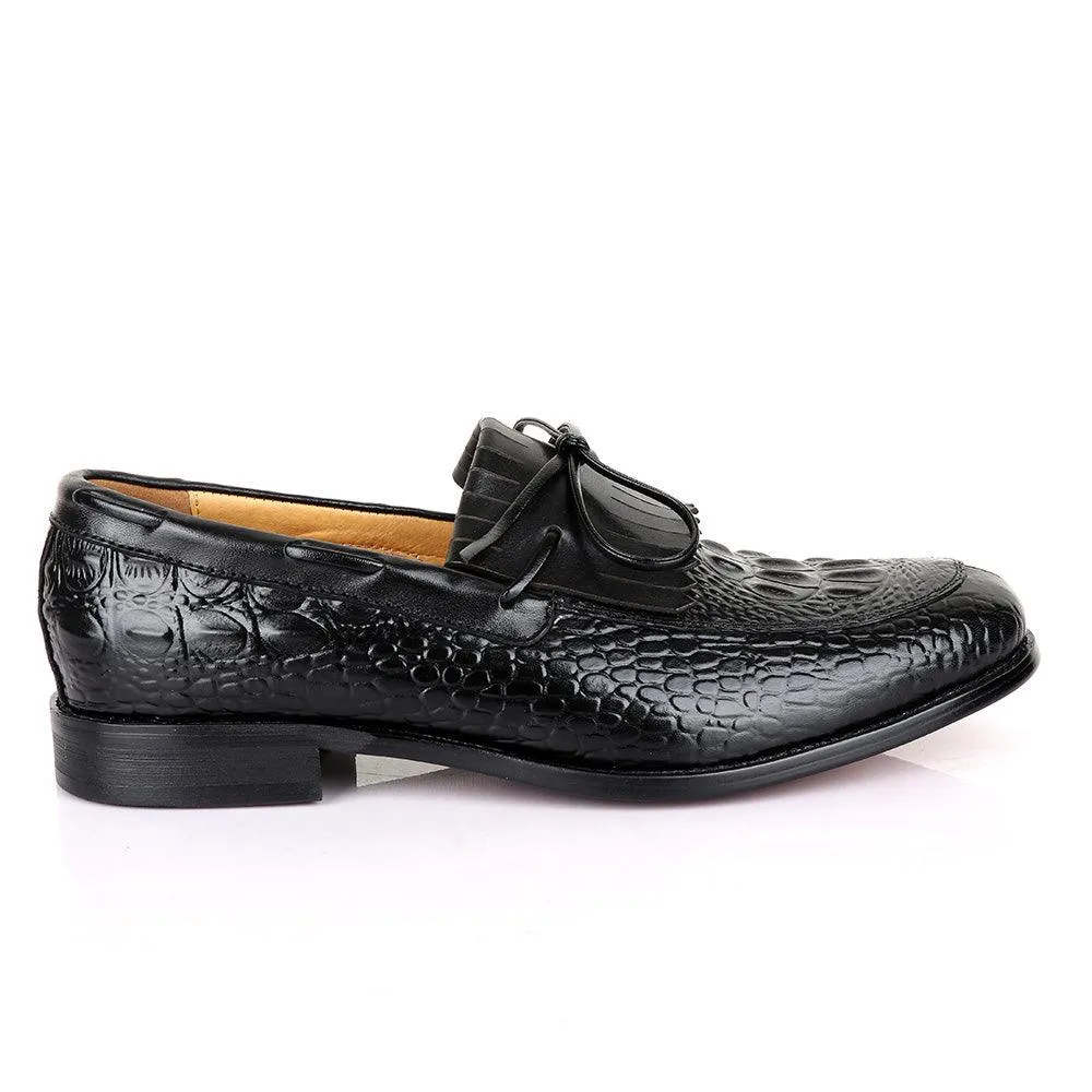 LoriBlu Exotic Croc Lashes  Black Leather Shoe