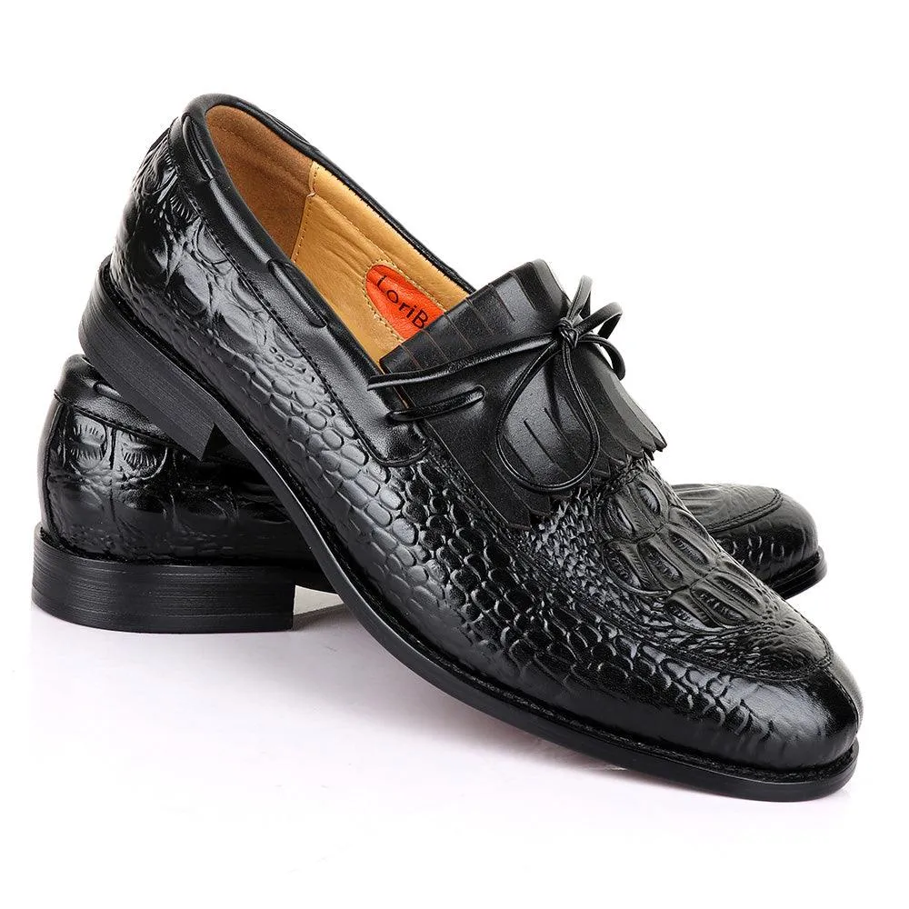 LoriBlu Exotic Croc Lashes  Black Leather Shoe