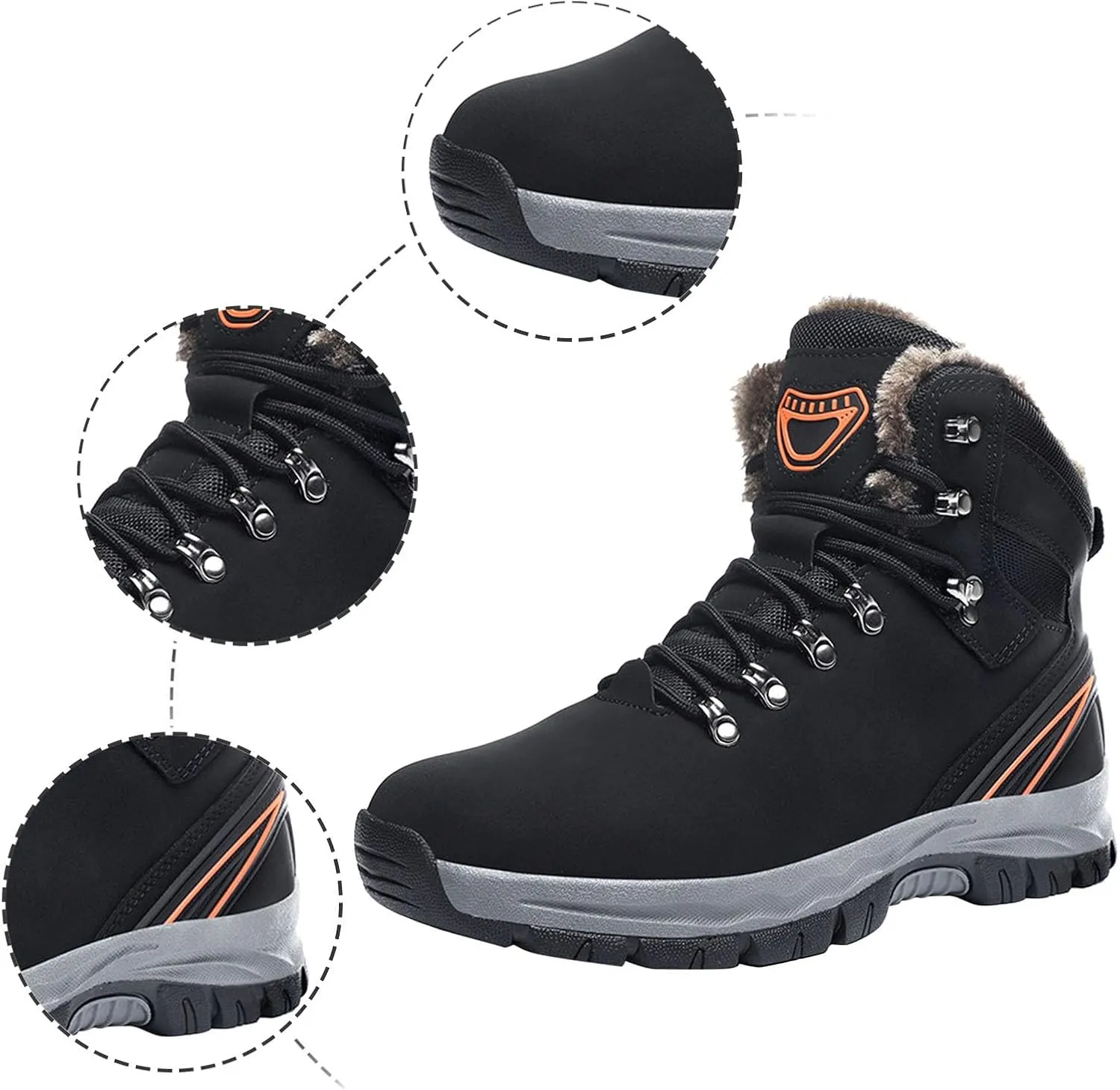 Men Winter Boots, Waterproof Hiking Boots Cold Weather Warm Boots Trekking Trail Climbing Shoes Work Boots for Women
