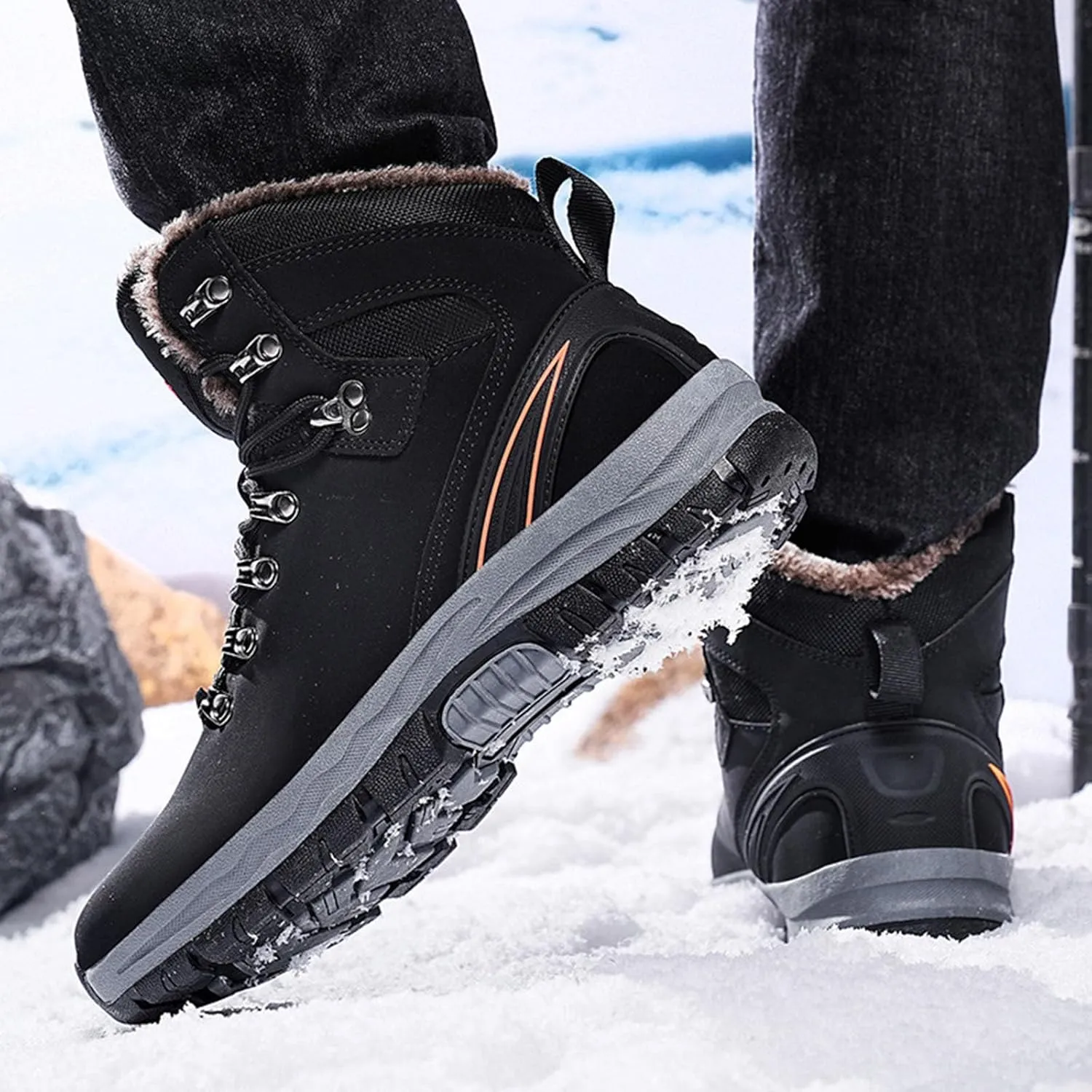 Men Winter Boots, Waterproof Hiking Boots Cold Weather Warm Boots Trekking Trail Climbing Shoes Work Boots for Women