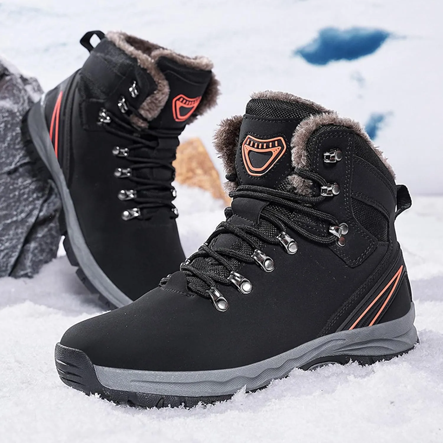 Men Winter Boots, Waterproof Hiking Boots Cold Weather Warm Boots Trekking Trail Climbing Shoes Work Boots for Women